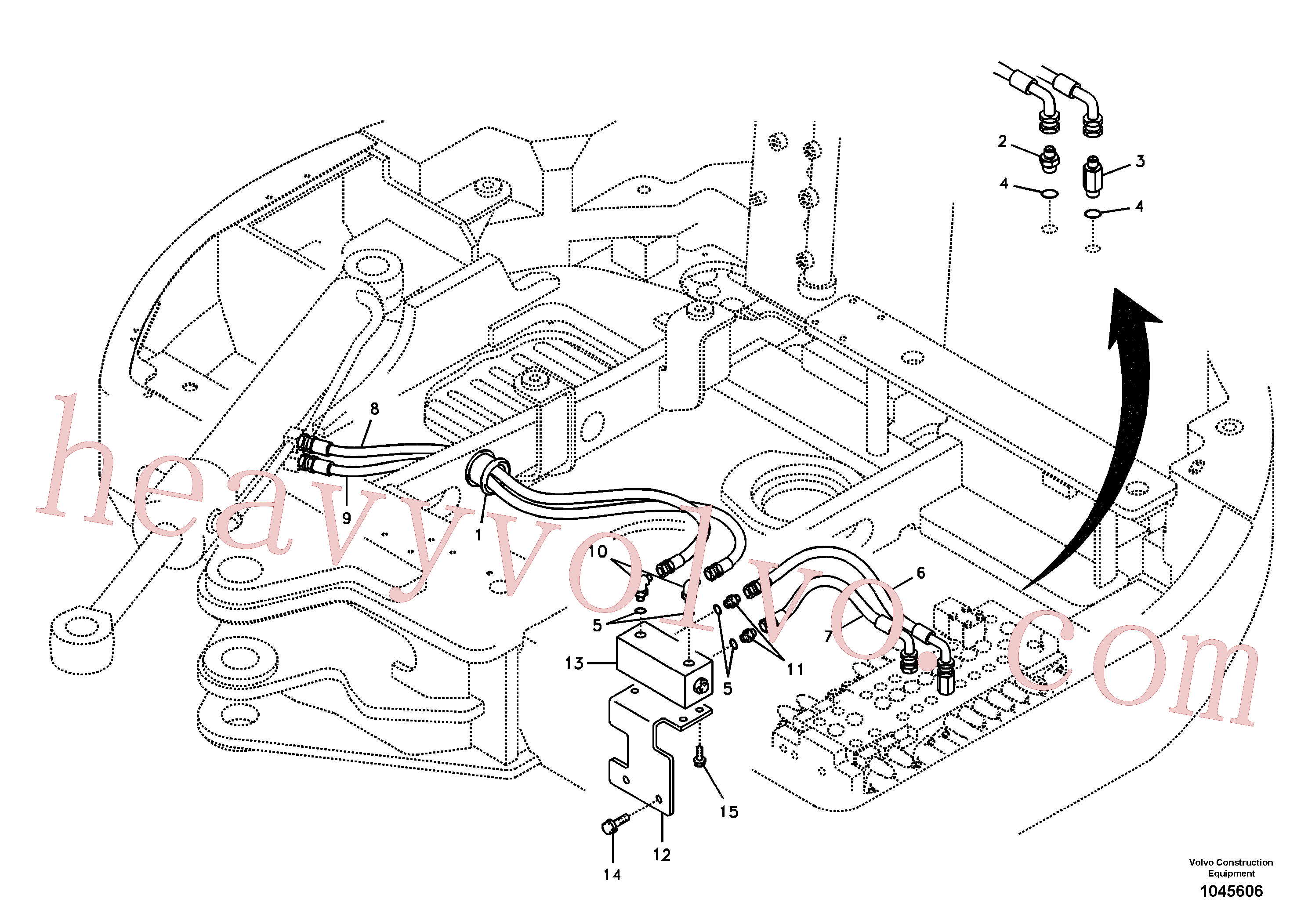 VOE14613936 for Volvo Hydraulic system, control valve to boom and swing(1045606 assembly)