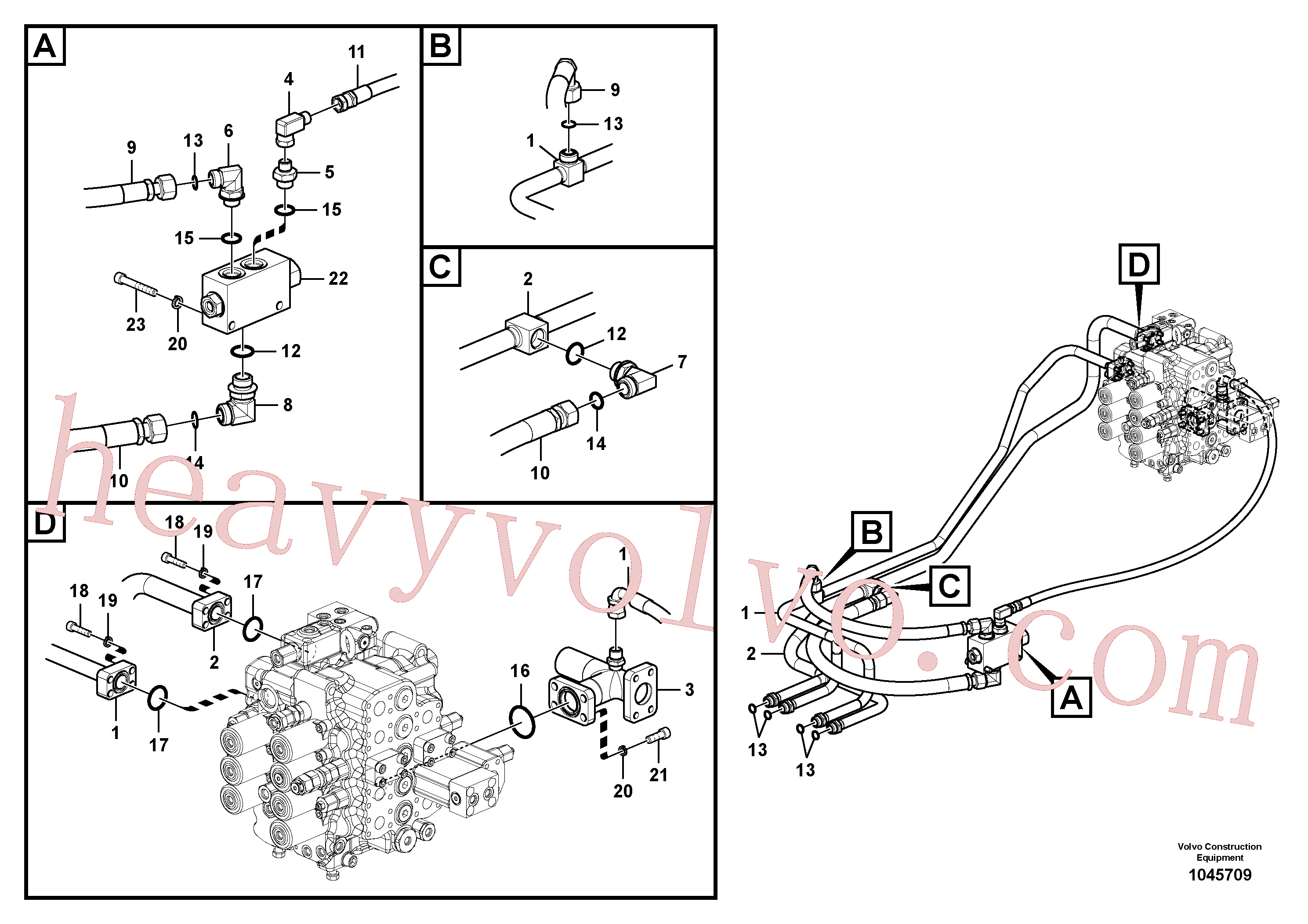 VOE936357 for Volvo Hydraulic system, control valve to boom and swing(1045709 assembly)