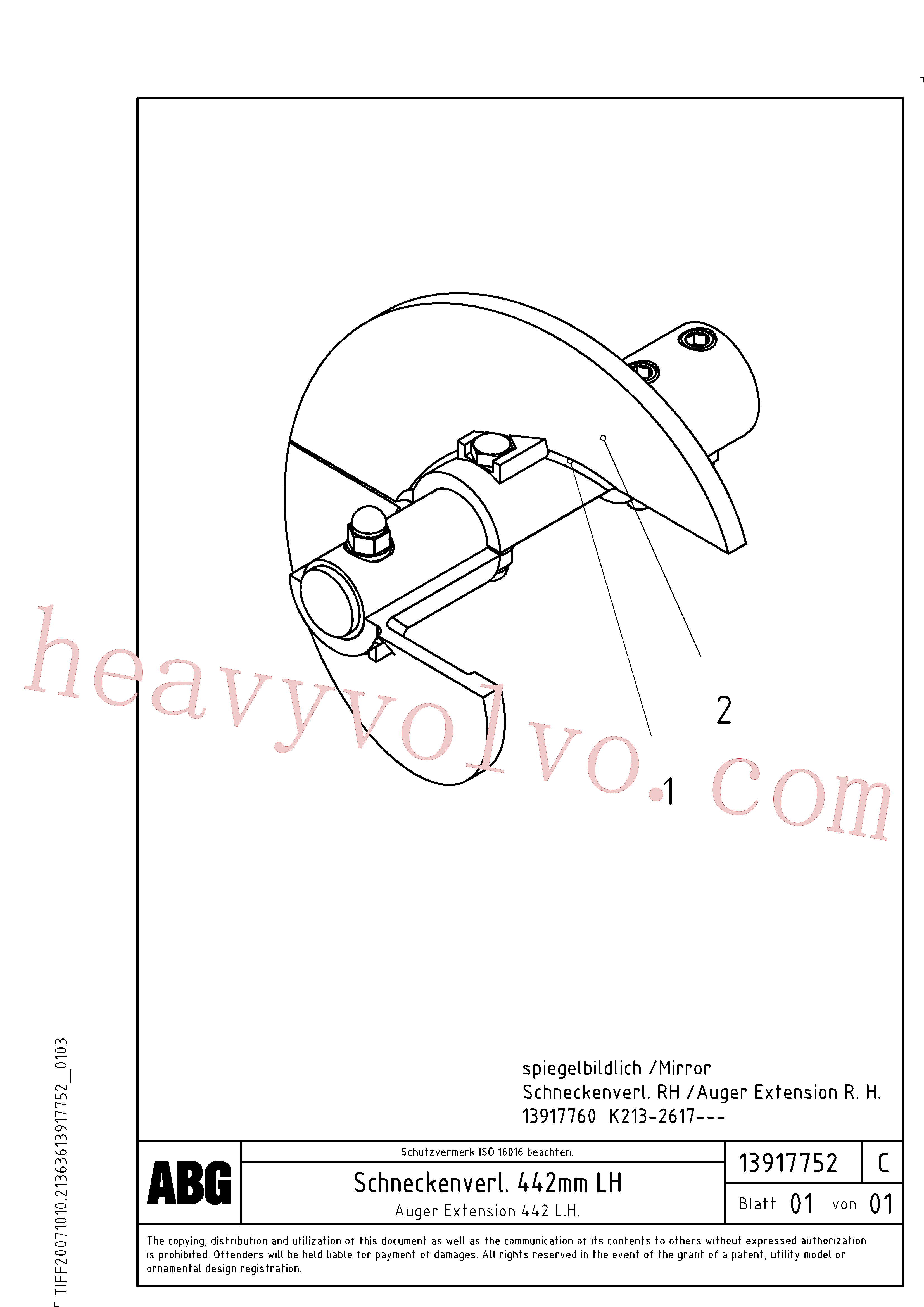 RM96726419 for Volvo Auger extension, Auger extension 442(1046101 assembly)