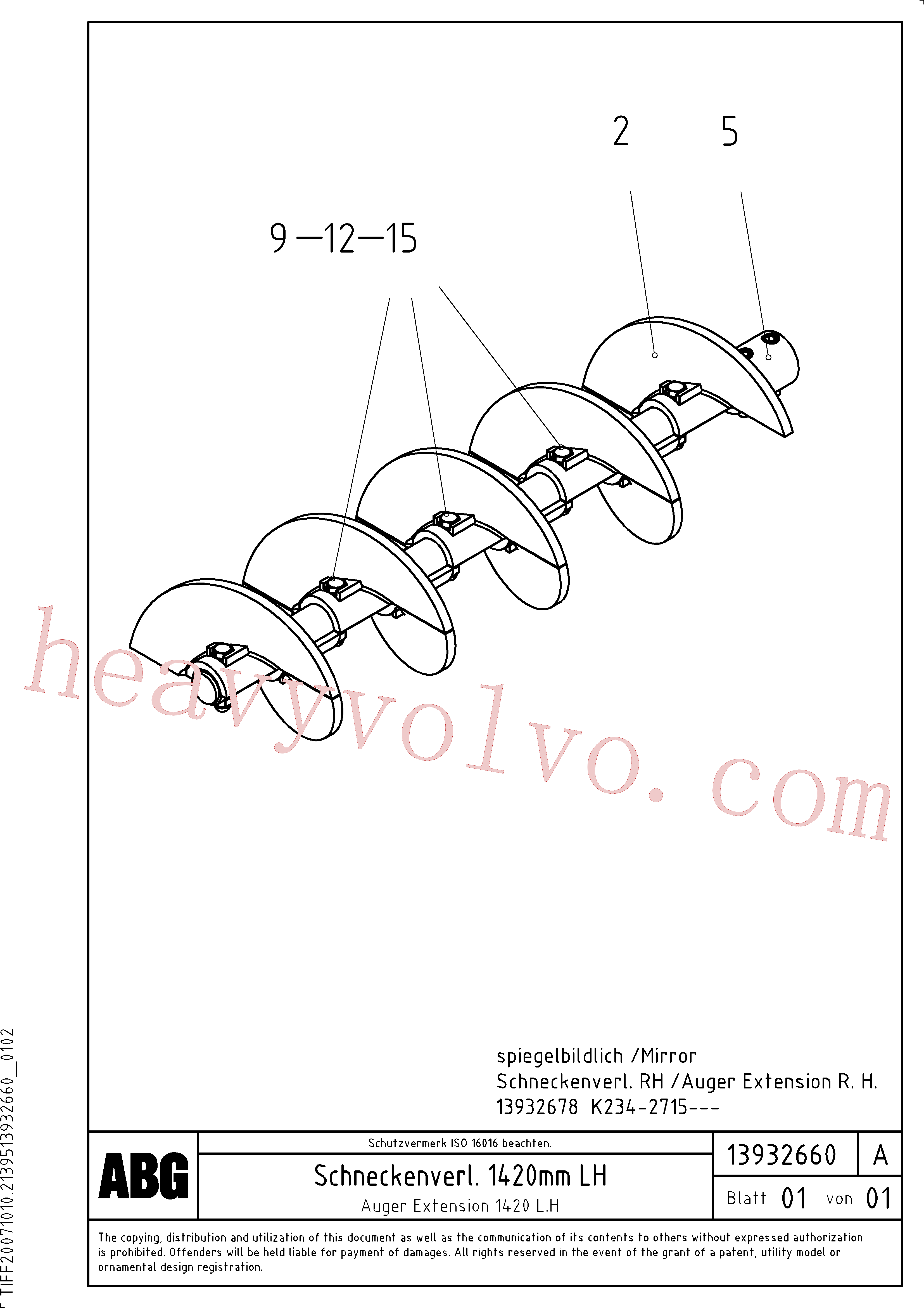 RM96726419 for Volvo Auger extension(1046115 assembly)