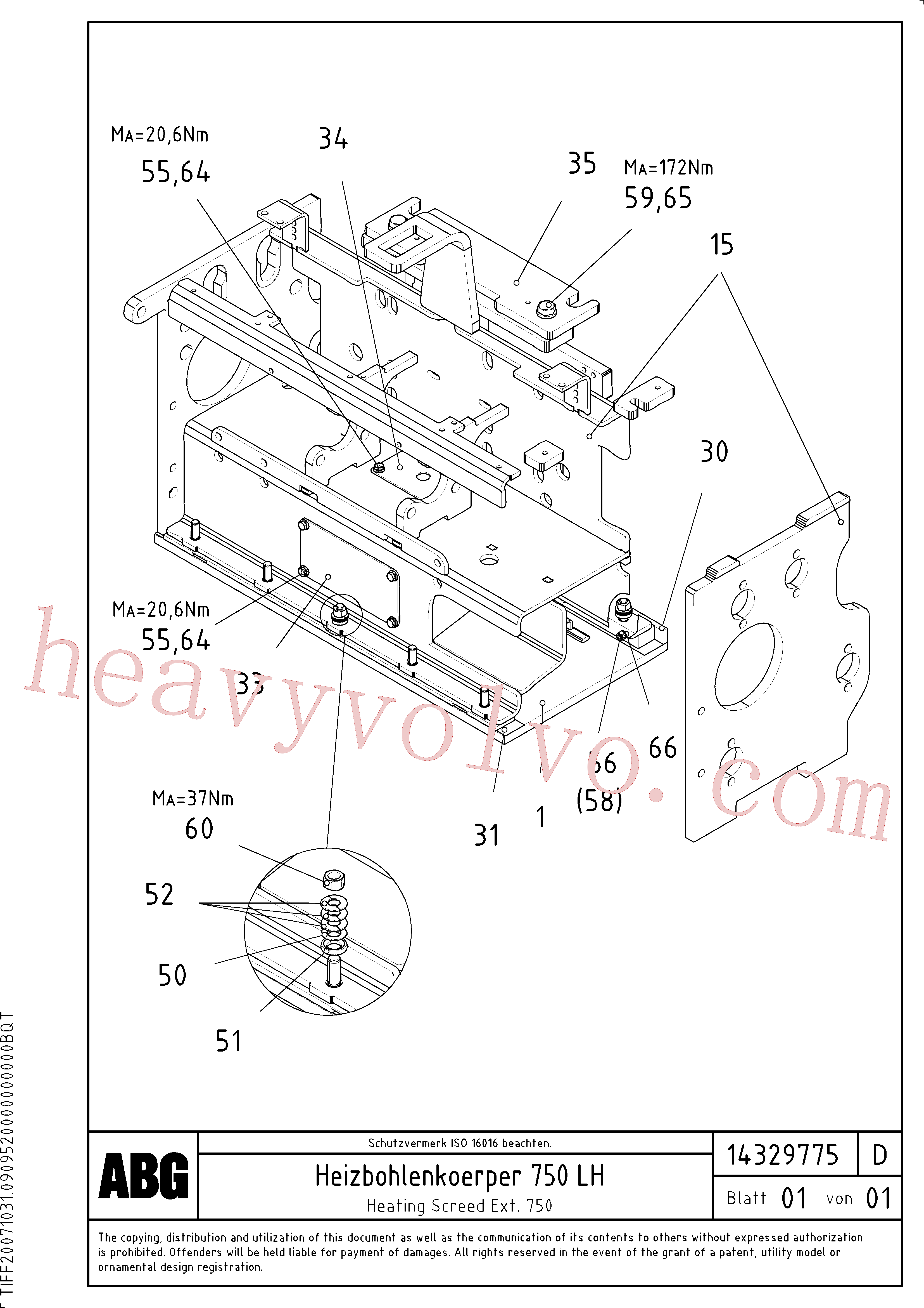 RM54447024 for Volvo Heating screed extension, Heated body for extension(1046337 assembly)