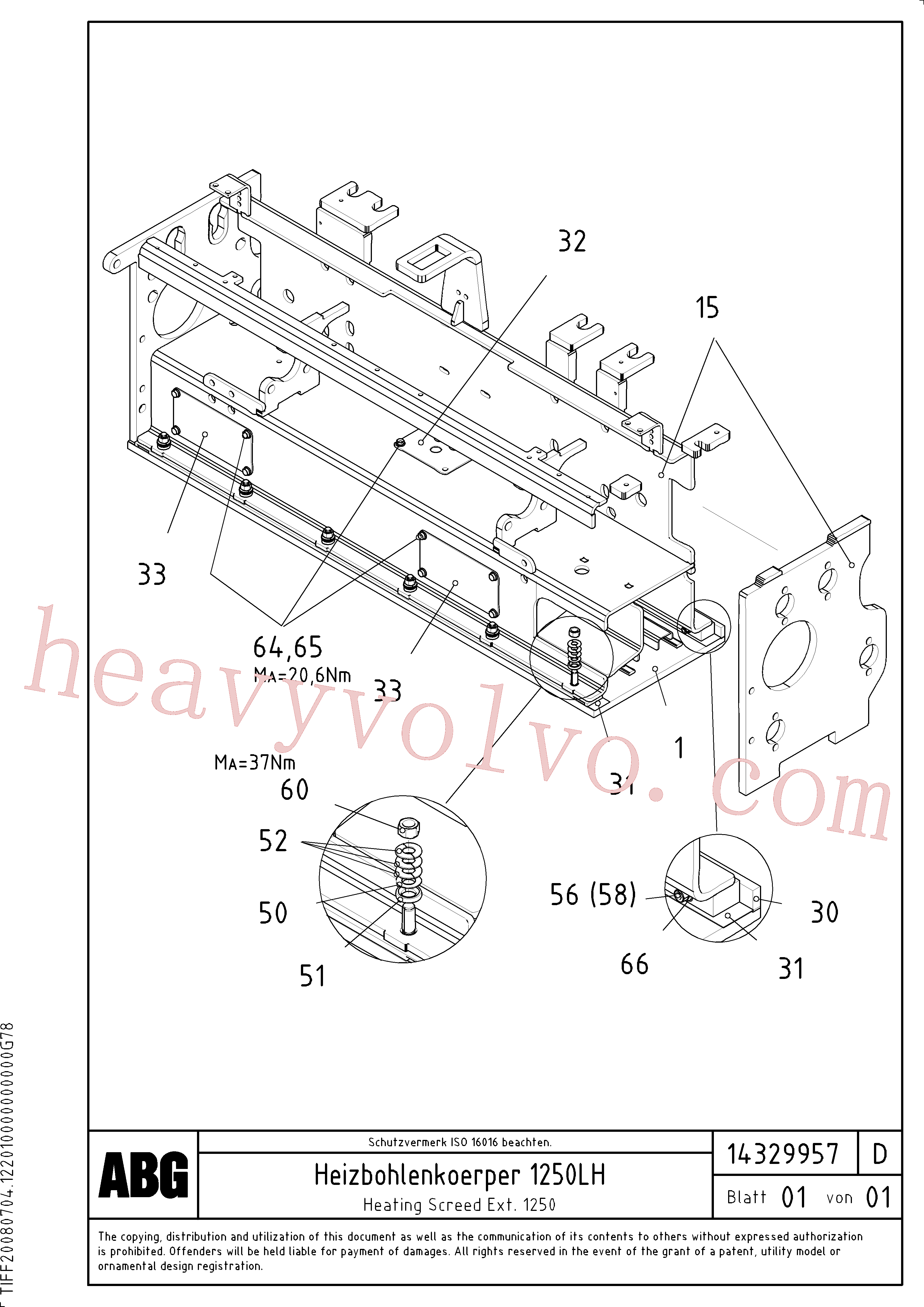 RM14330237 for Volvo Heating screed extension, Heated body for extension(1046343 assembly)