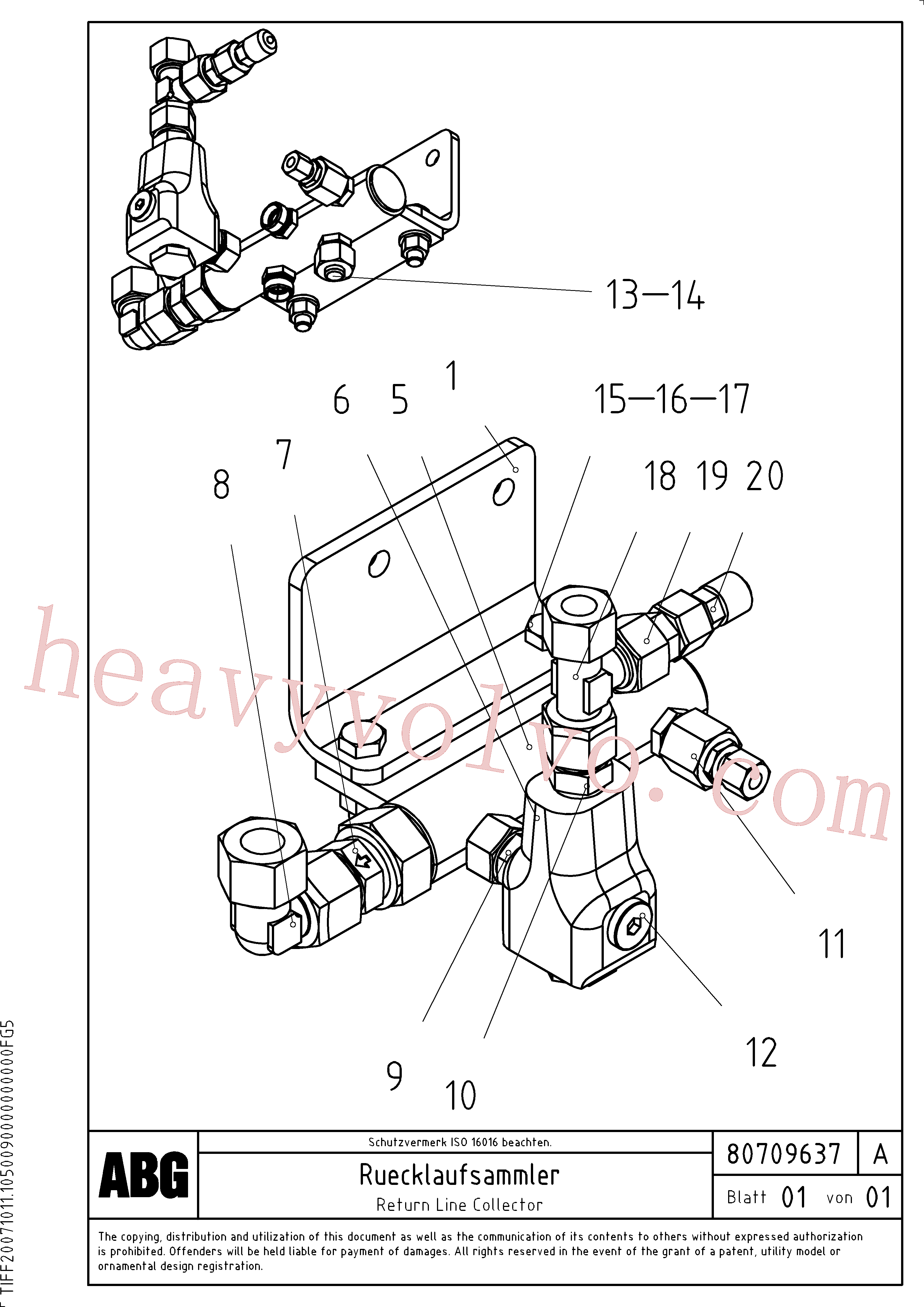 RM14090716 for Volvo Return line collector for Vario basic screed, Return Line Collector for basic and extendable screed(1047320 assembly)