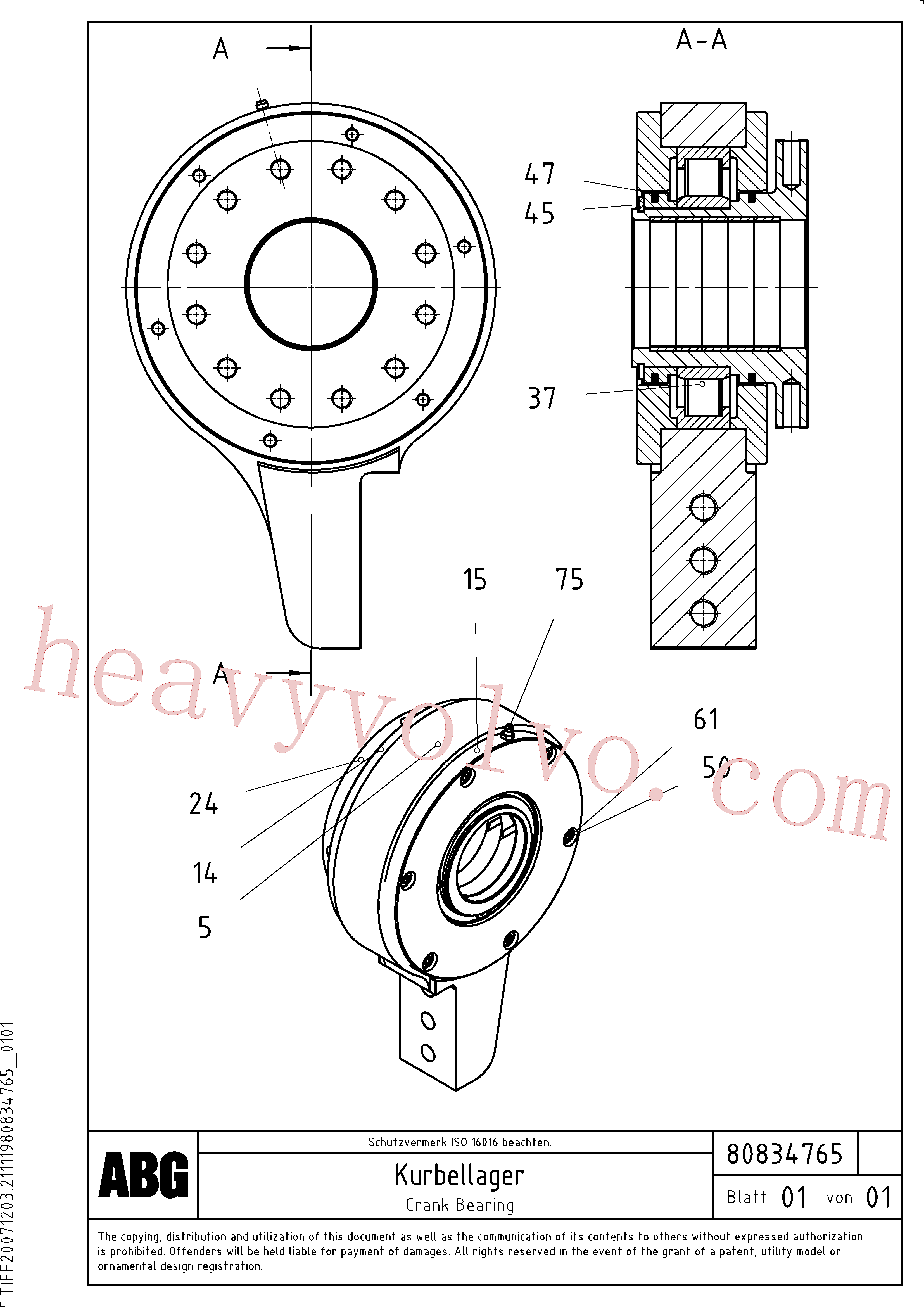 RM58834375 for Volvo Crank bearing for basic screed(1047633 assembly)