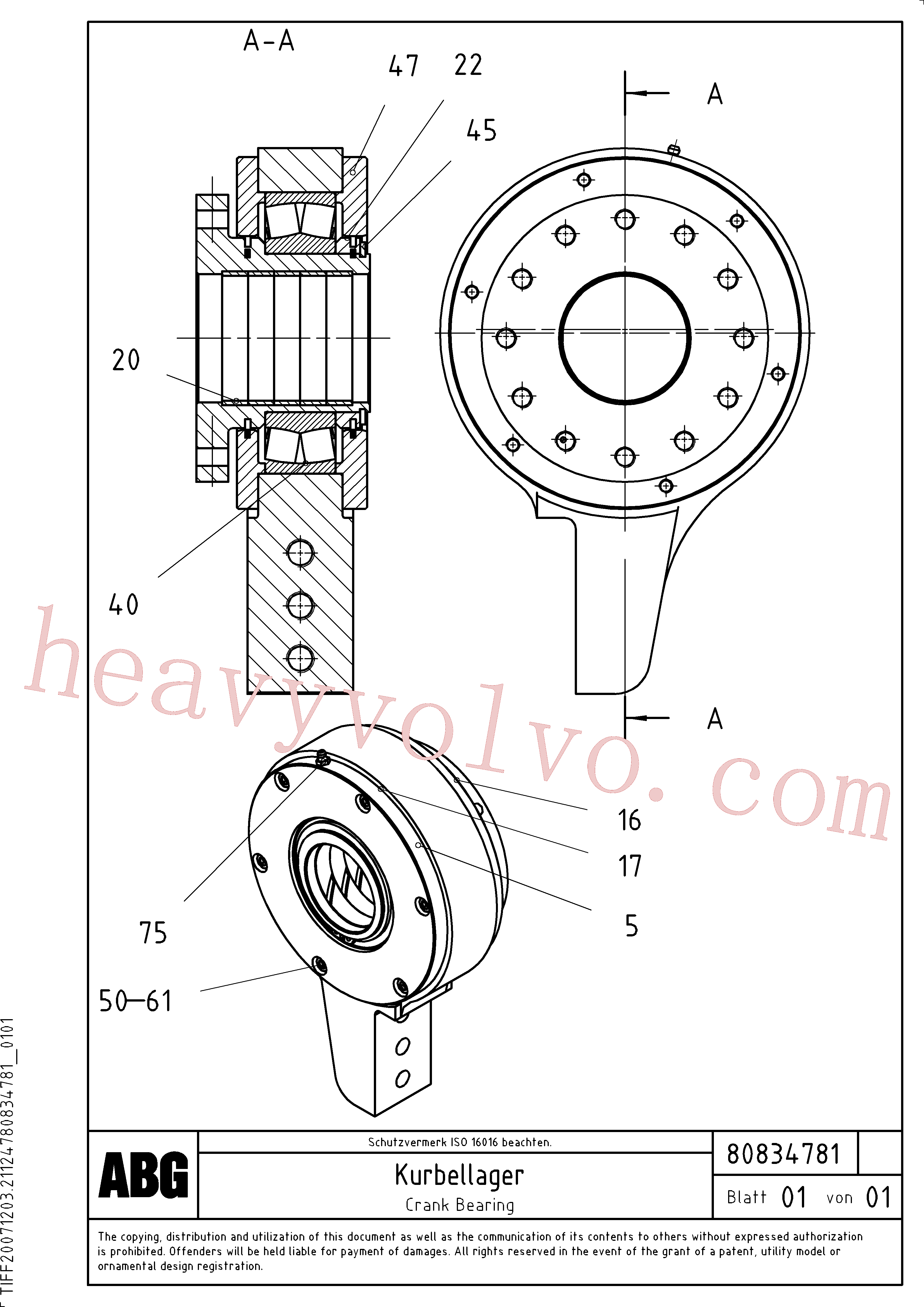 RM58834375 for Volvo Crank bearing for basic screed(1047635 assembly)