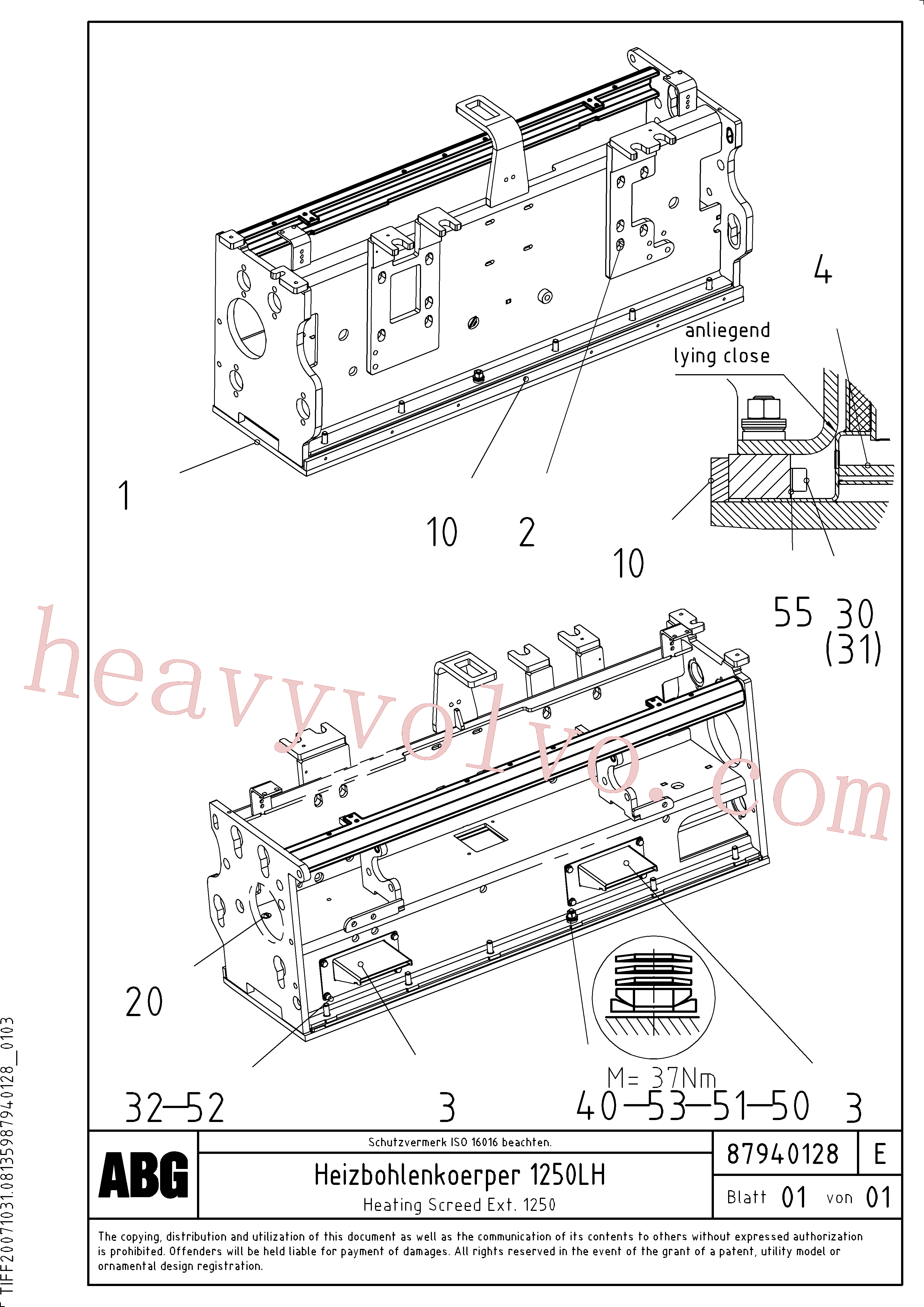 RM80853997 for Volvo Heating screed for extension(1047915 assembly)