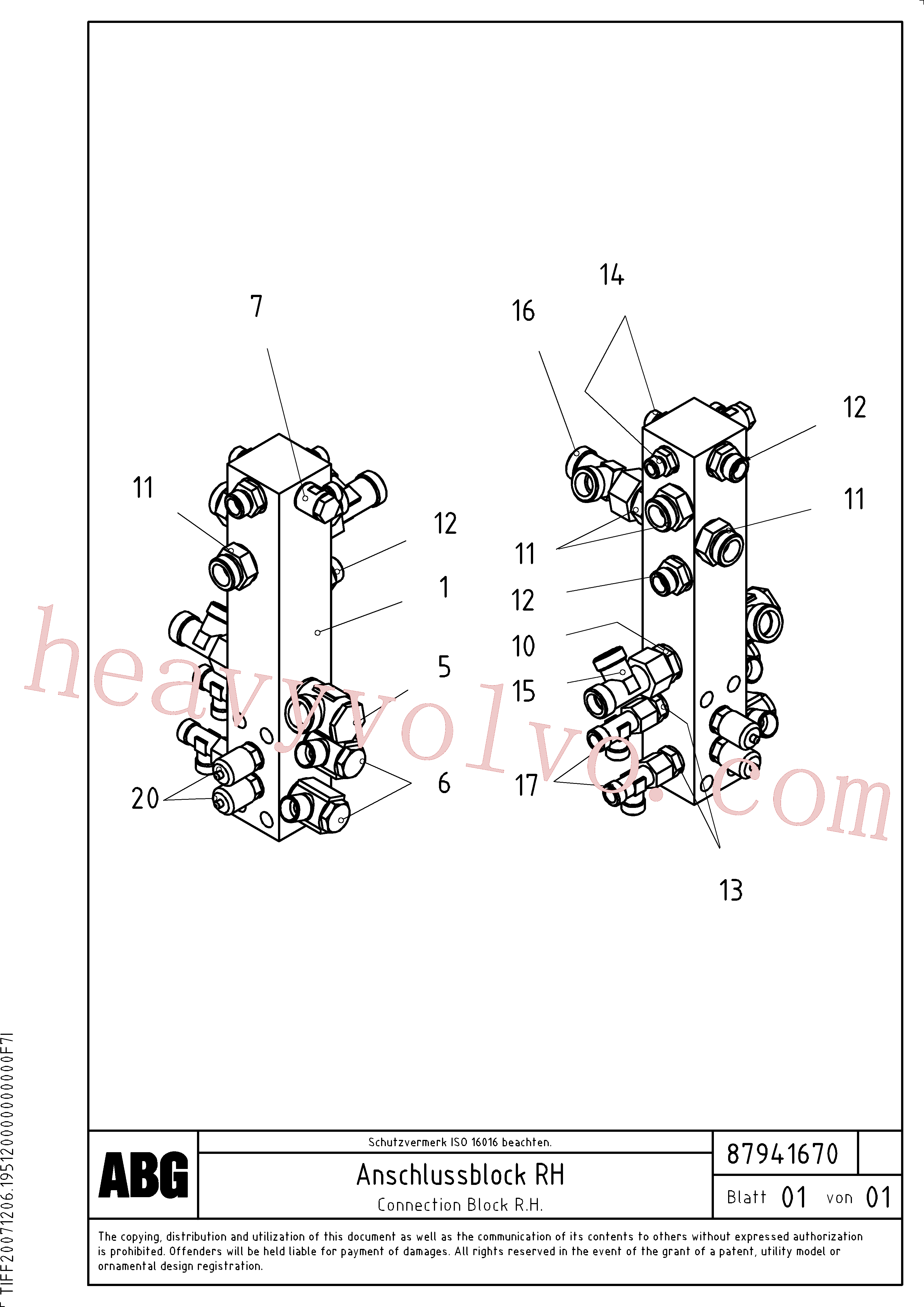 RM58900960 for Volvo Connection block on basic screed(1047936 assembly)