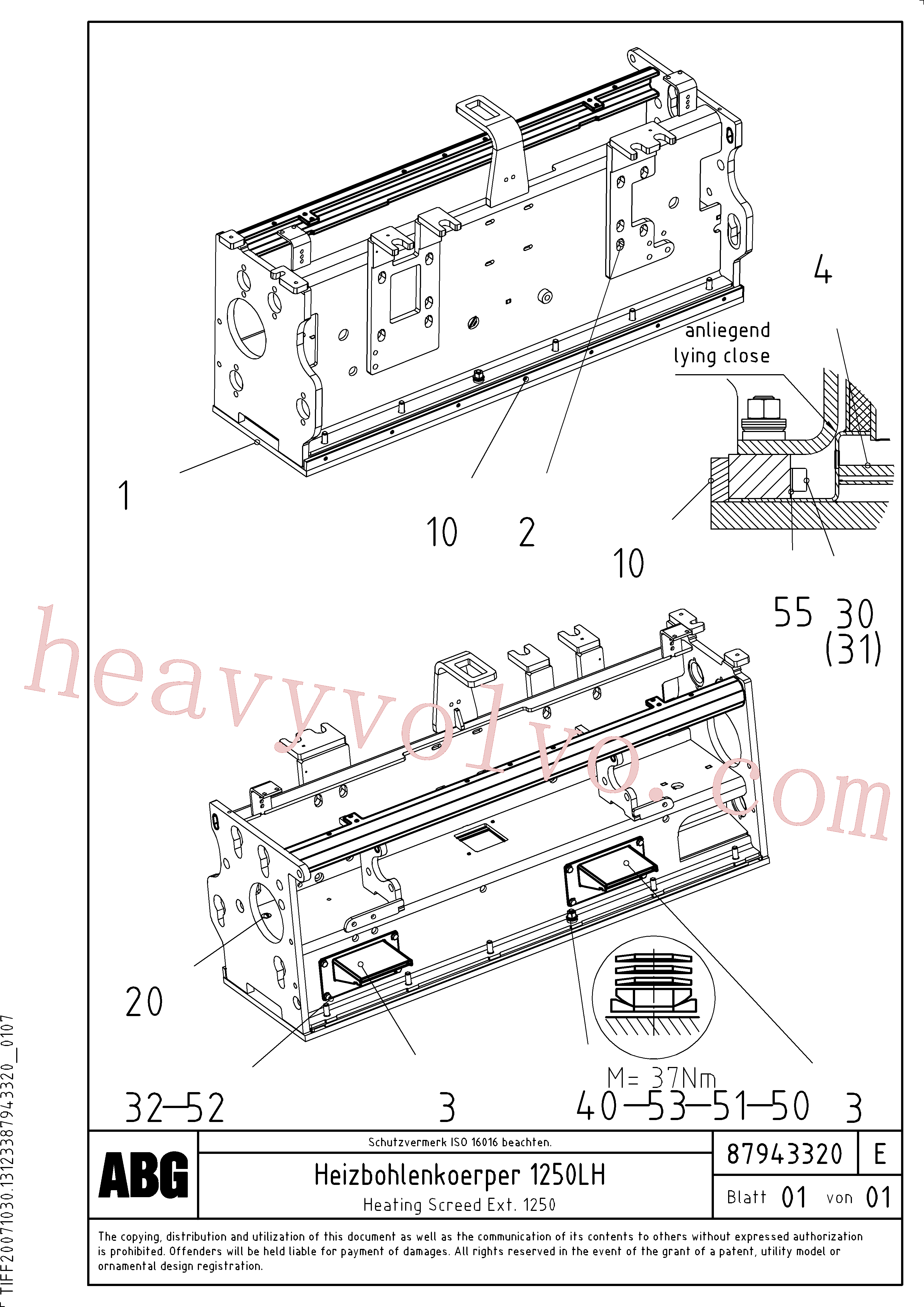 RM14330831 for Volvo Heating screed for extension(1047971 assembly)