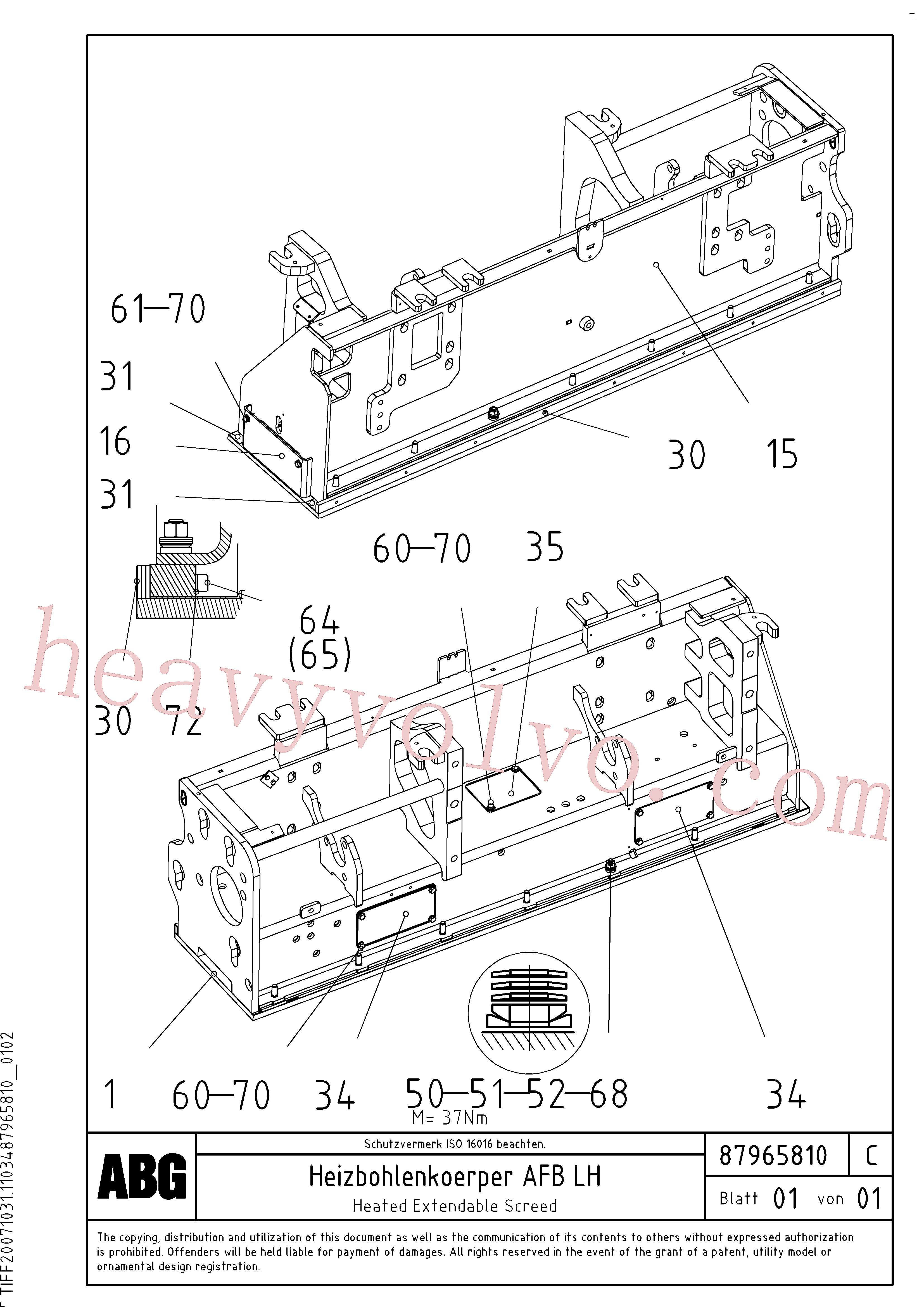 RM80853997 for Volvo Heated body for extendable screed(1048045 assembly)