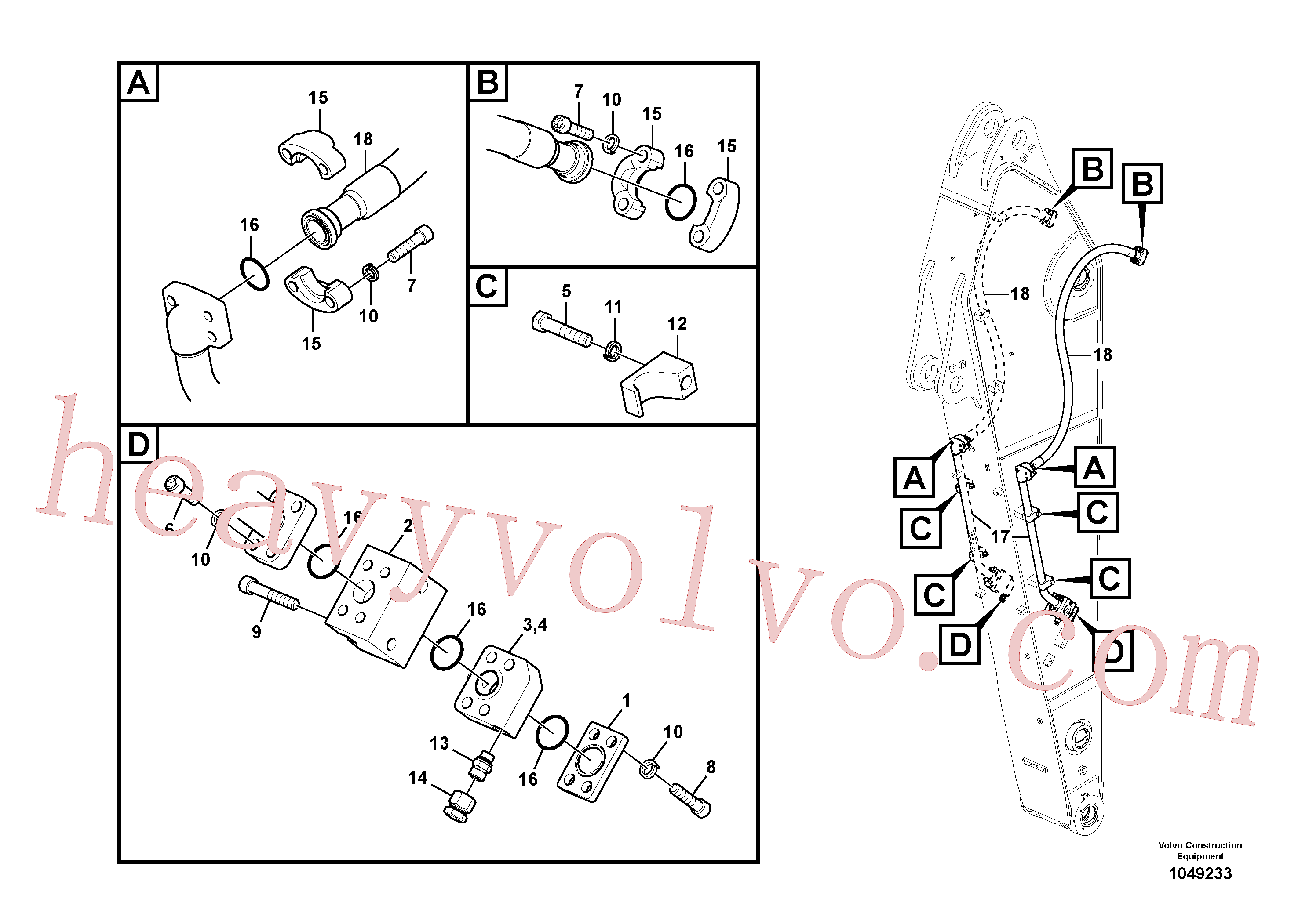 SA9495-17654 for Volvo Working hydraulic, hammer and shear for dipper arm(1049233 assembly)