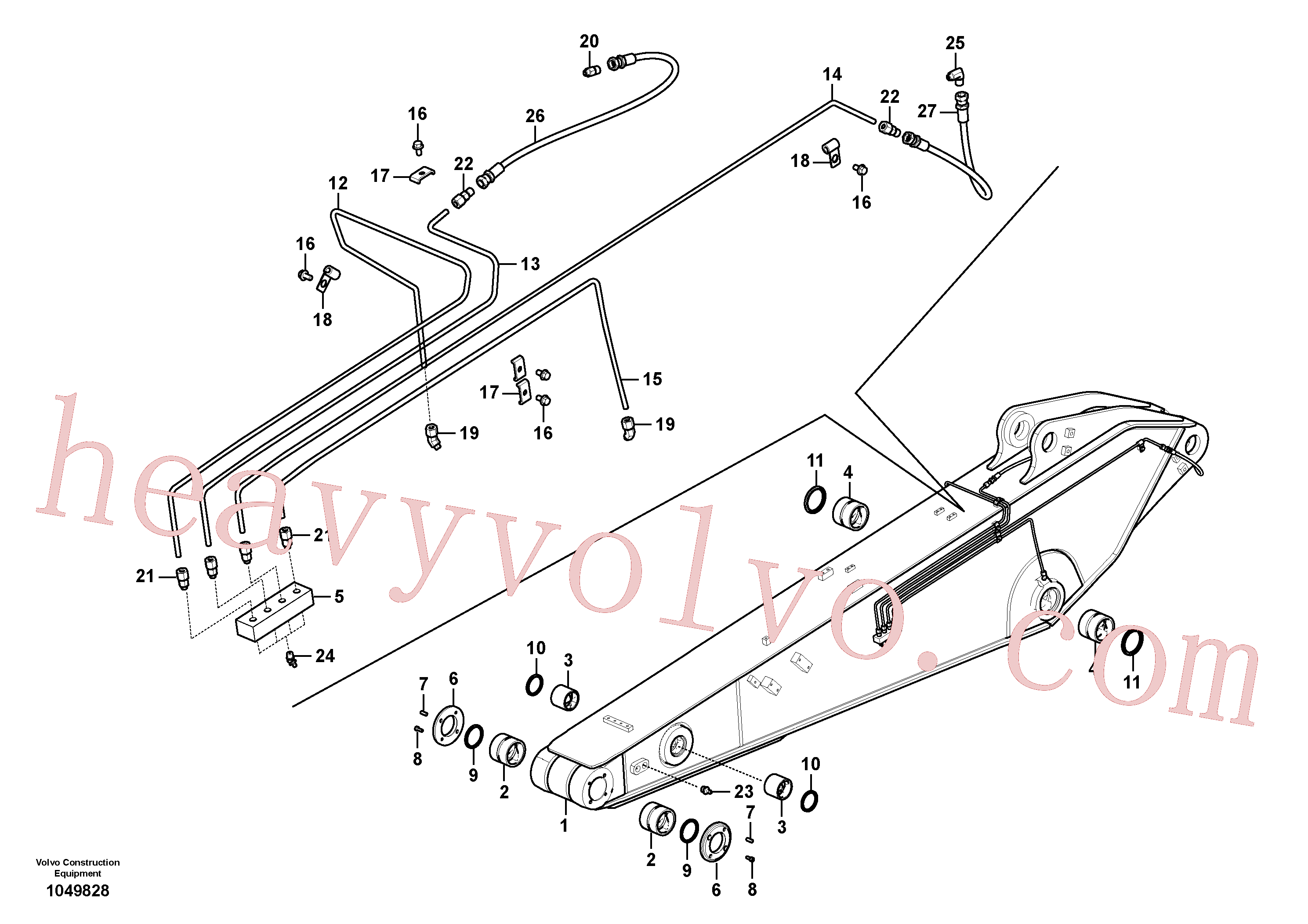 VOE14880647 for Volvo Dipper arm and grease piping with piping seat(1049828 assembly)