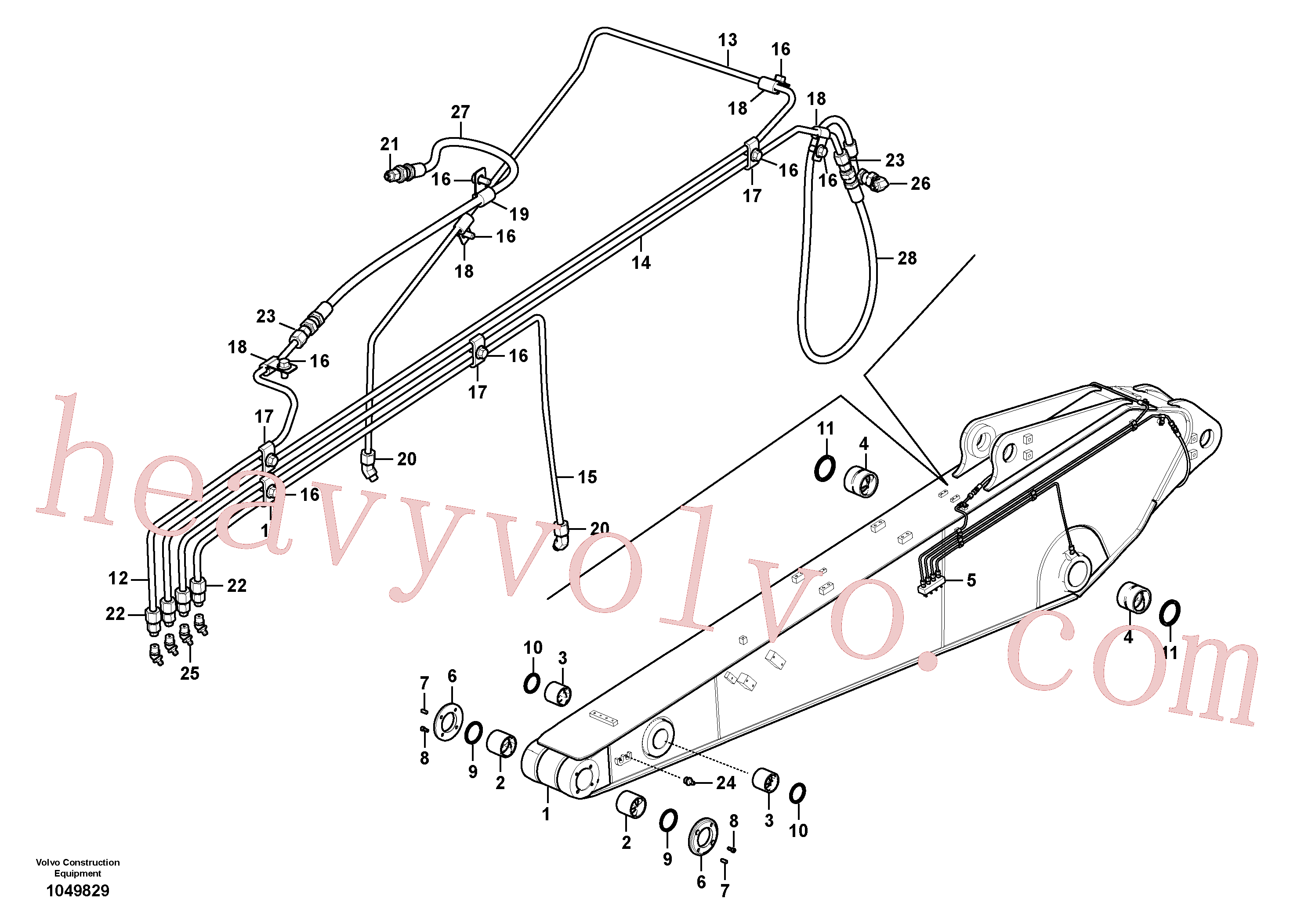 VOE14543246 for Volvo Dipper arm and grease piping with piping seat(1049829 assembly)