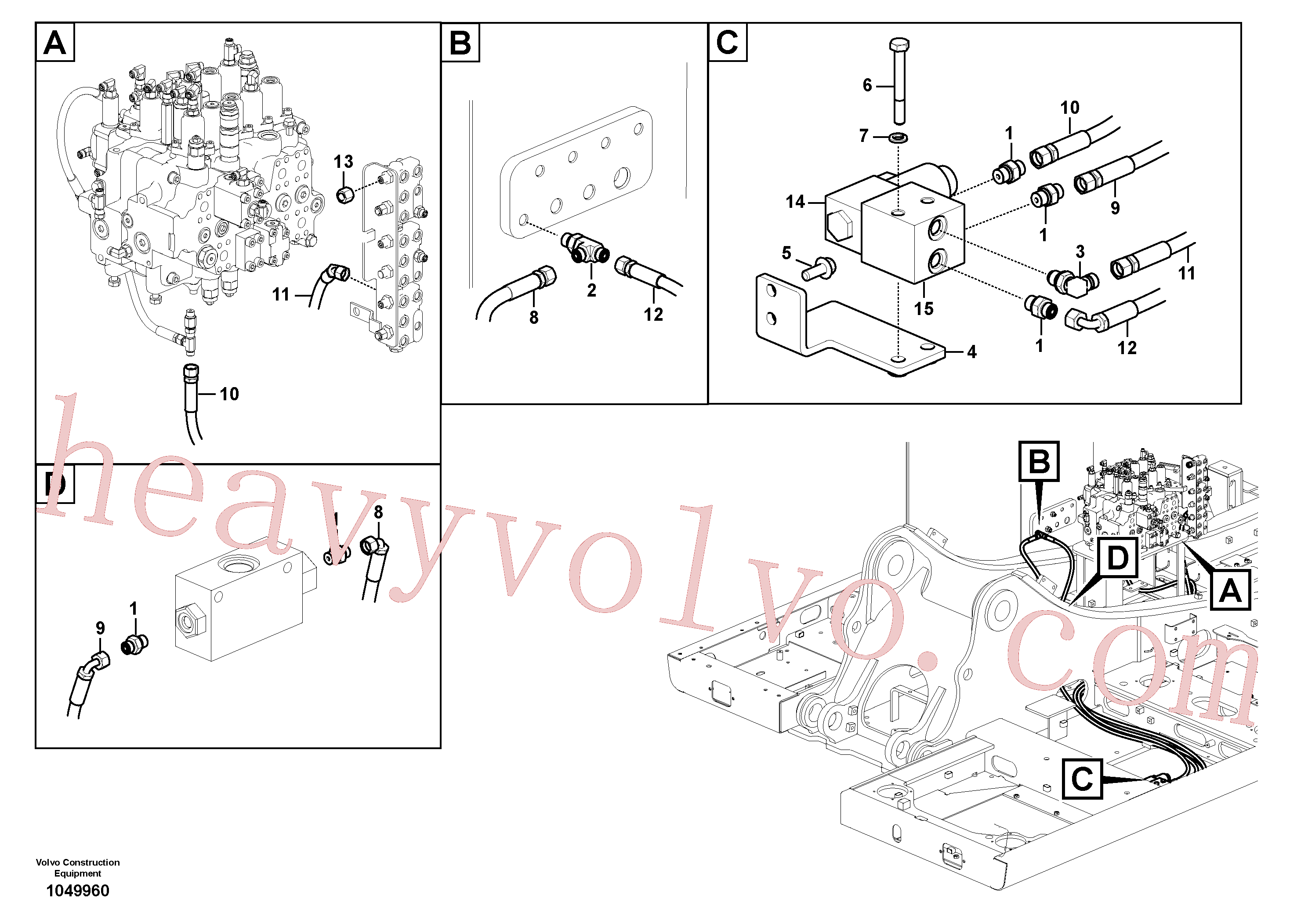 VOE937412 for Volvo Servo system, control valve to solenoid valve(1049960 assembly)