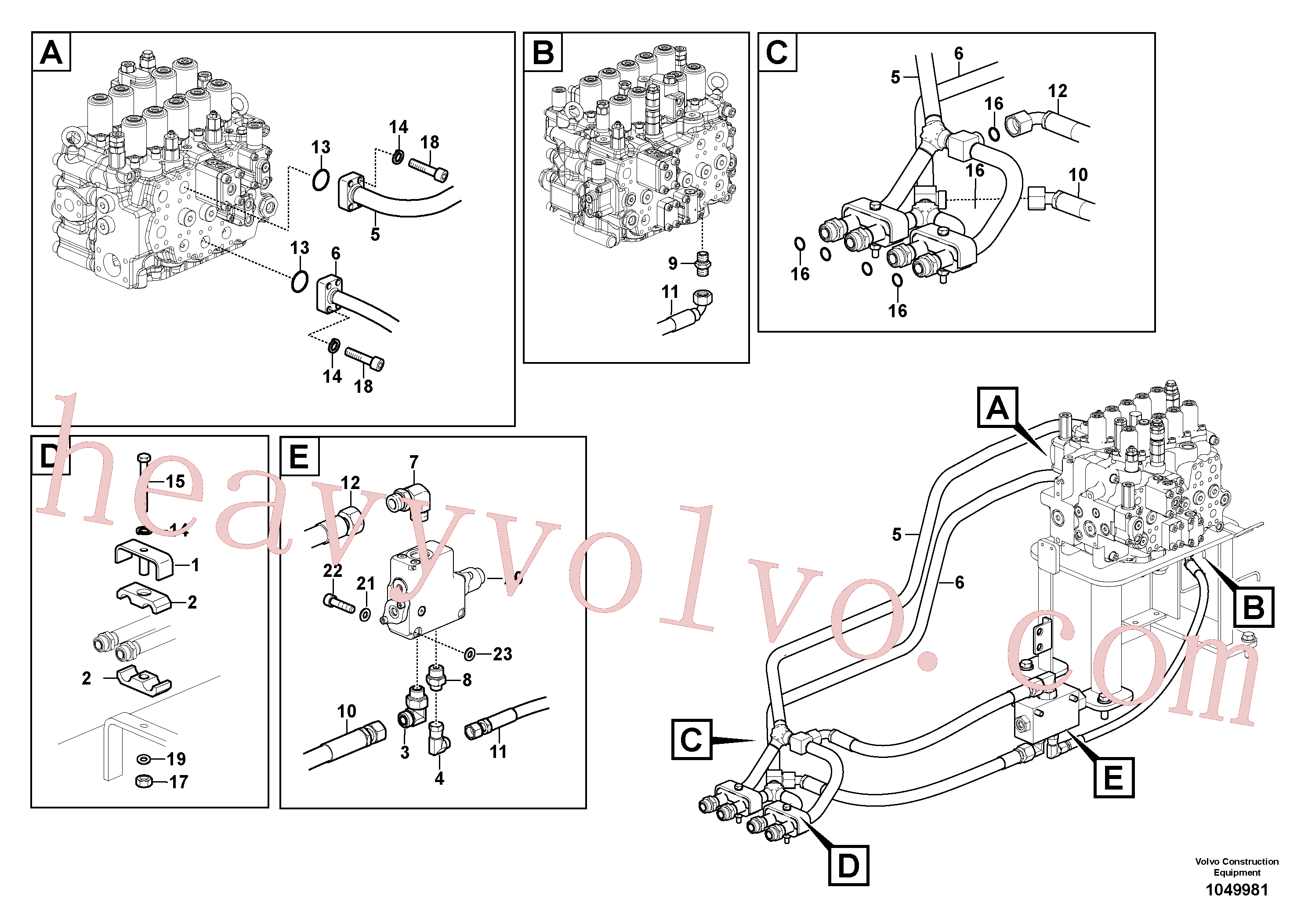 VOE15101740 for Volvo Hydraulic system, control valve to boom and swing(1049981 assembly)