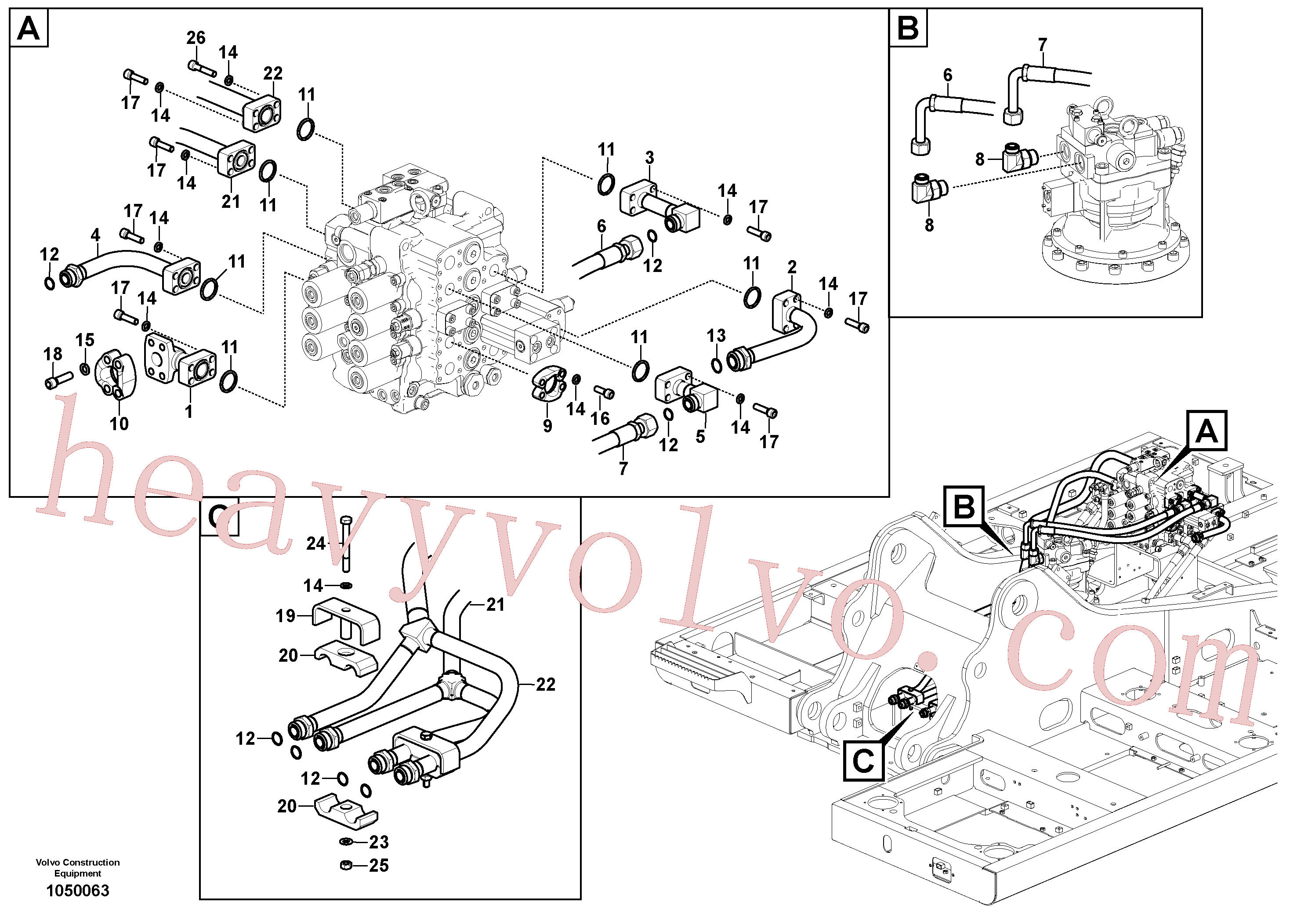 VOE14674392 for Volvo Hydraulic system, control valve to boom and swing(1050063 assembly)