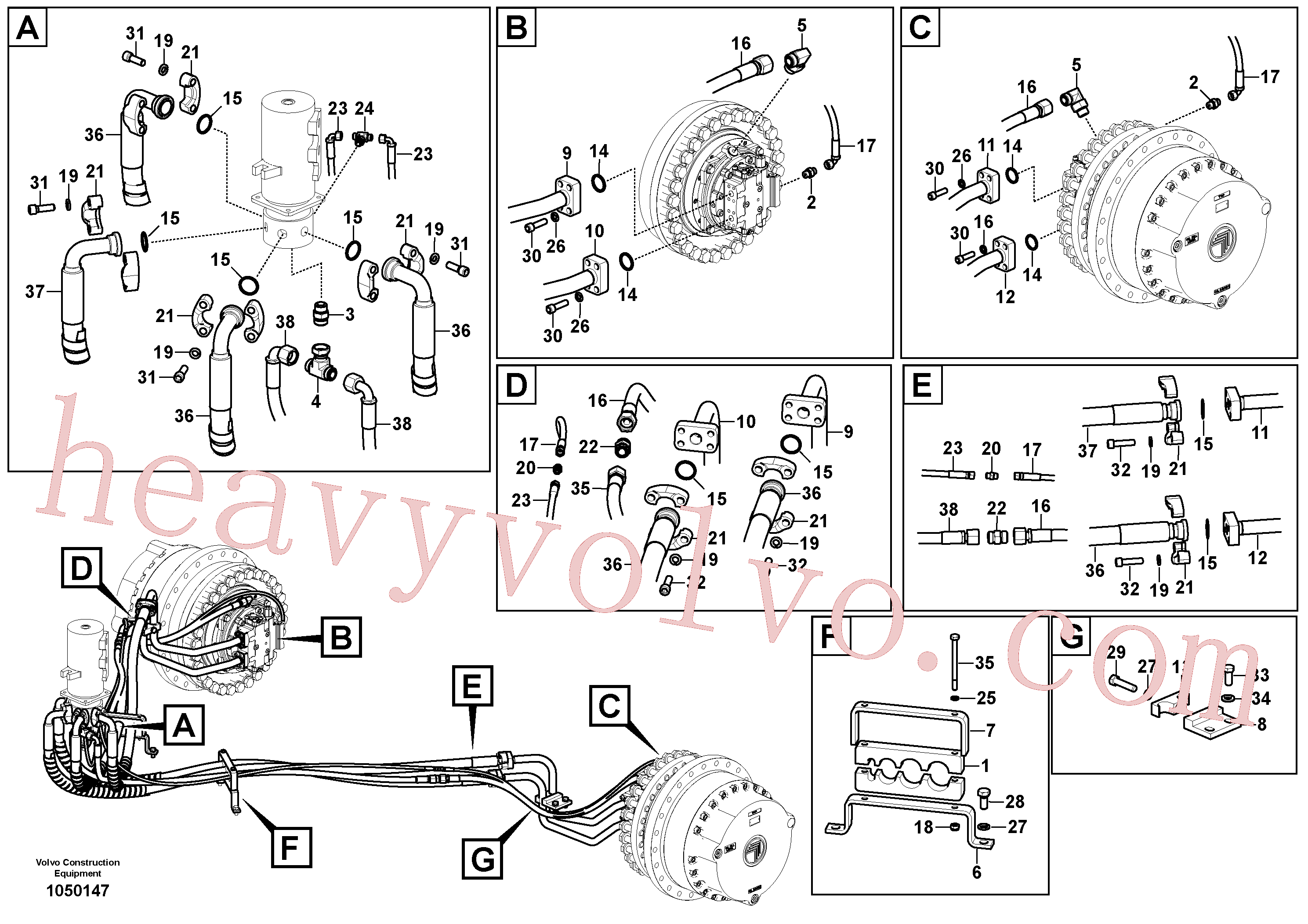 VOE15015598 for Volvo Turning joint line, turning joint to travel motor(1050147 assembly)