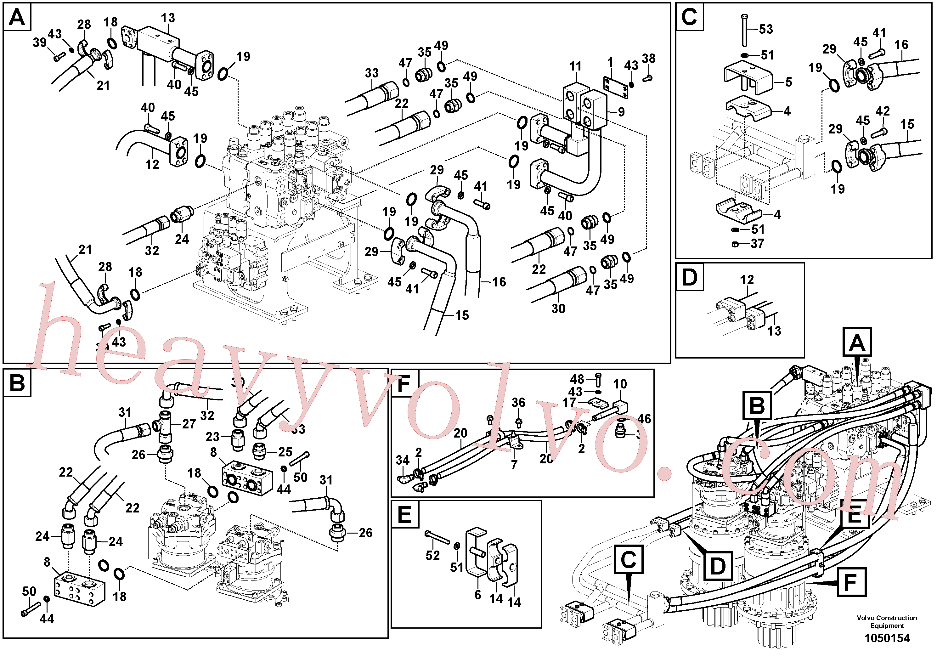 VOE14518363 for Volvo Hydraulic system, control valve to boom and swing(1050154 assembly)