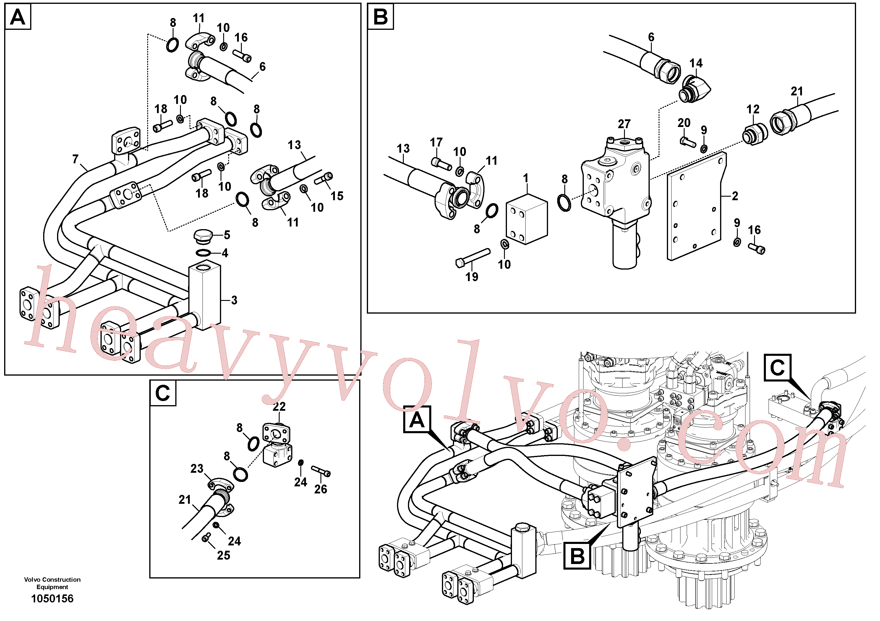 VOE938149 for Volvo Hydraulic system, control valve to boom(1050156 assembly)