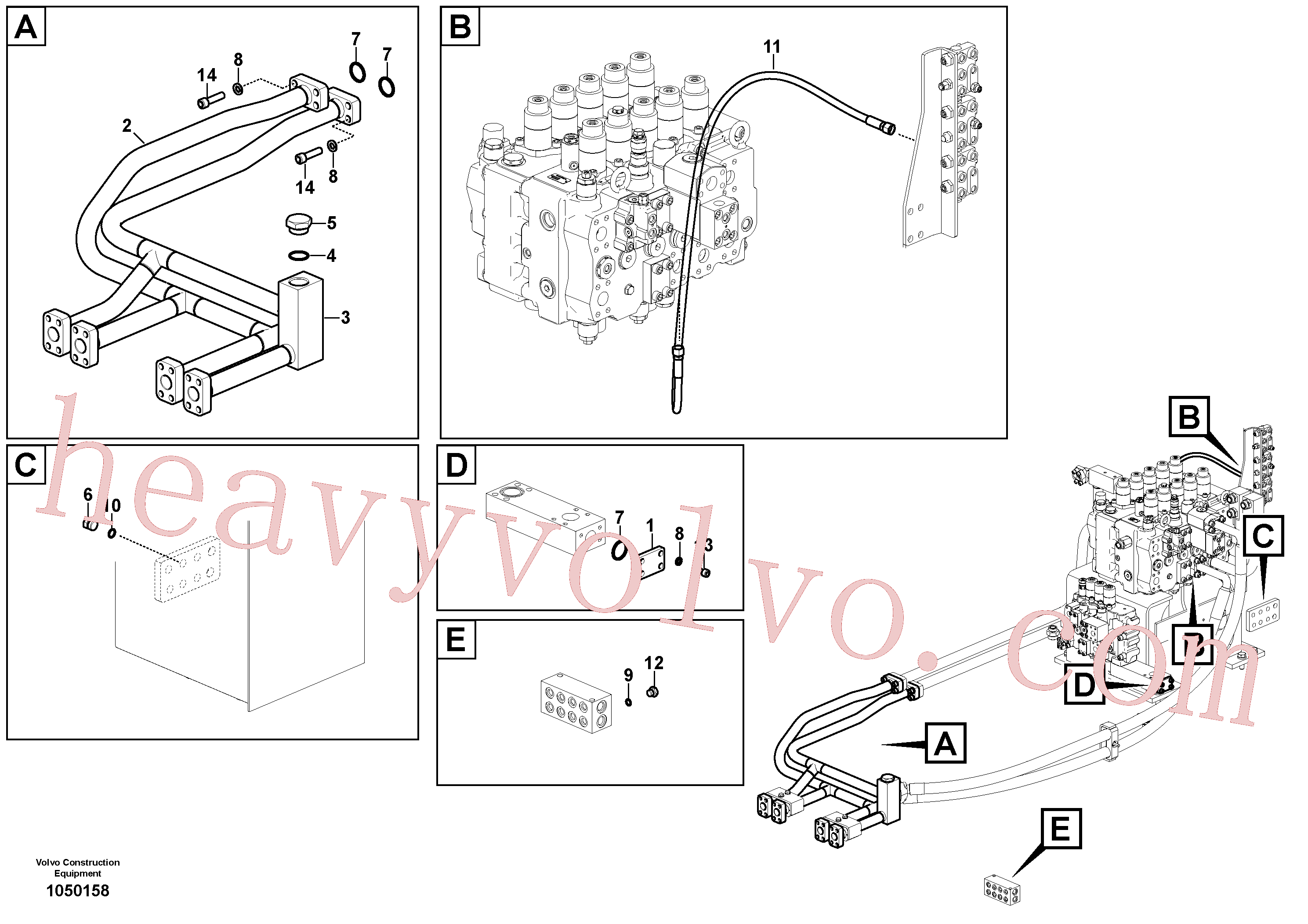 VOE983519 for Volvo Hydraulic system, control valve to boom(1050158 assembly)