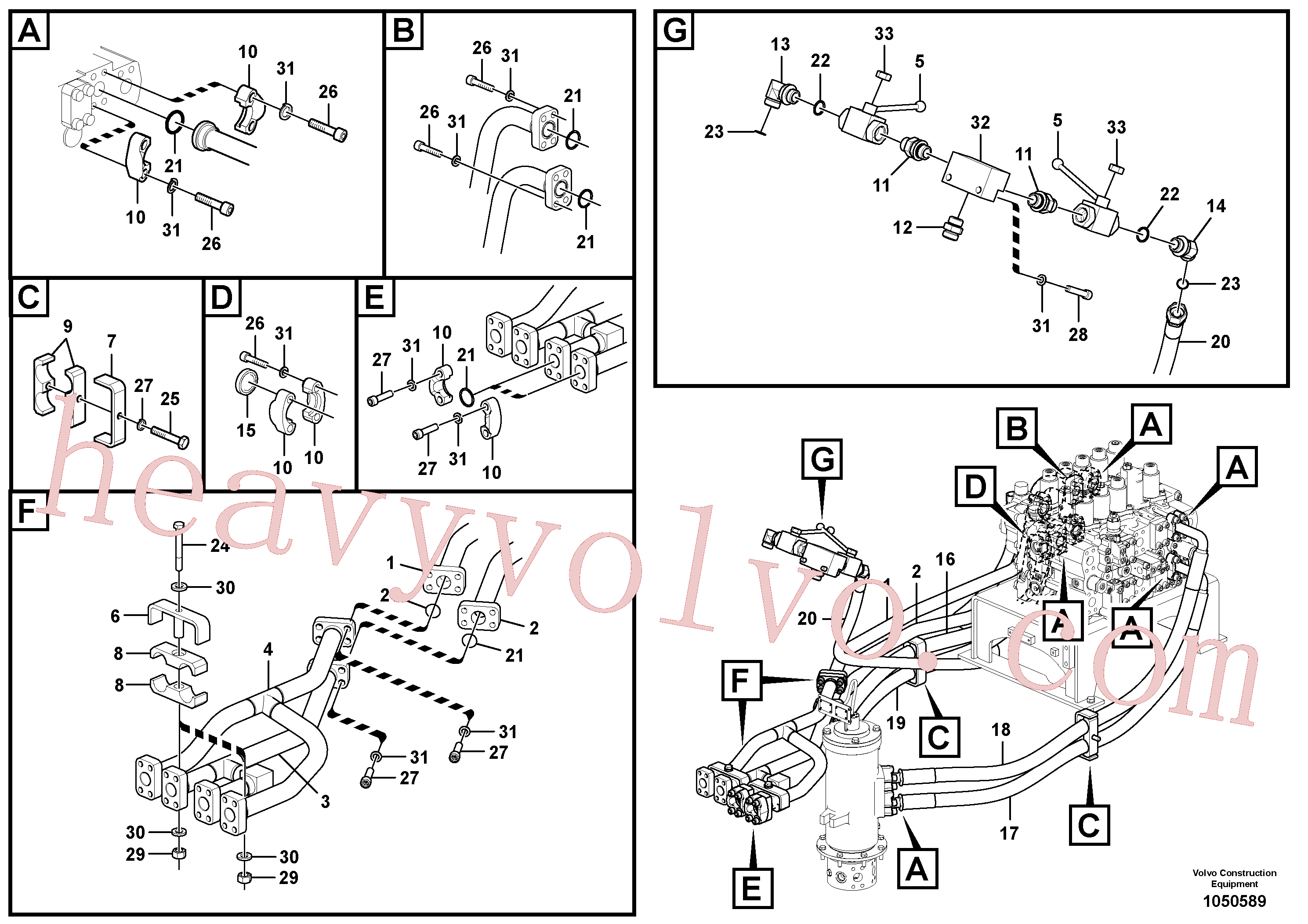 VOE14880726 for Volvo Hydraulic system, control valve to boom and swing(1050589 assembly)