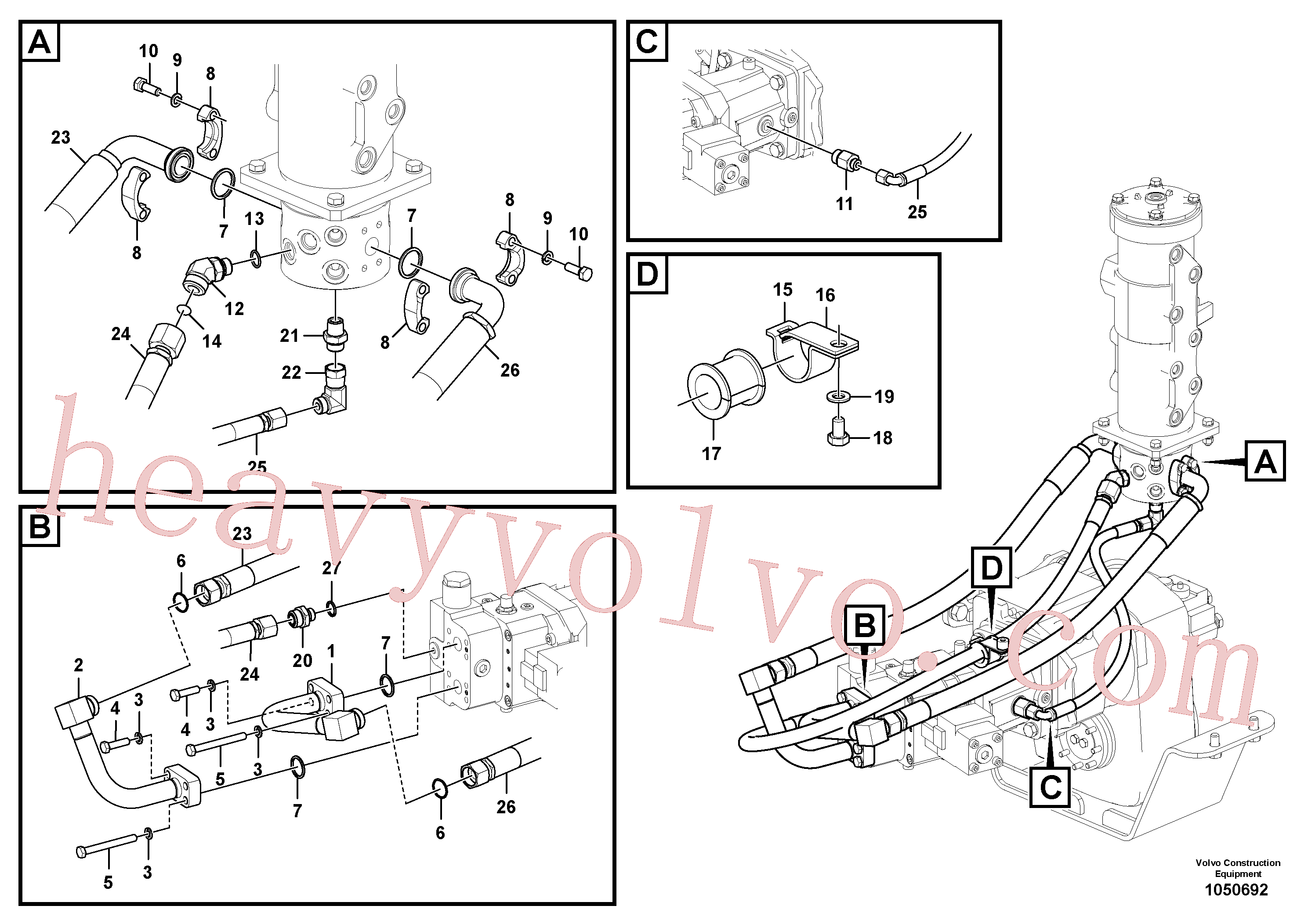 VOE15015598 for Volvo Turning joint line, turning joint to travel motor(1050692 assembly)