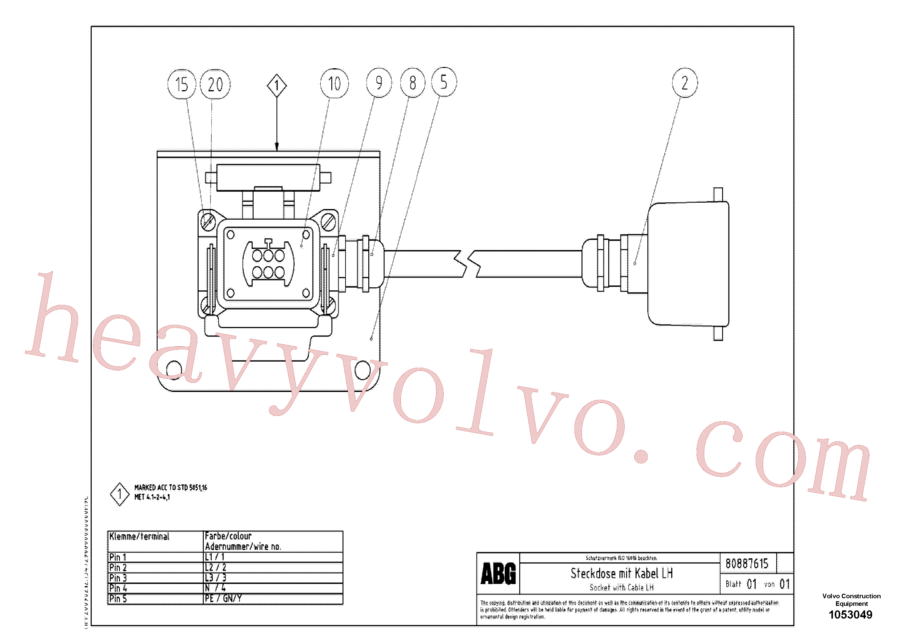 RM58900747 for Volvo Socket with Cable for extandable screed(1053049 assembly)