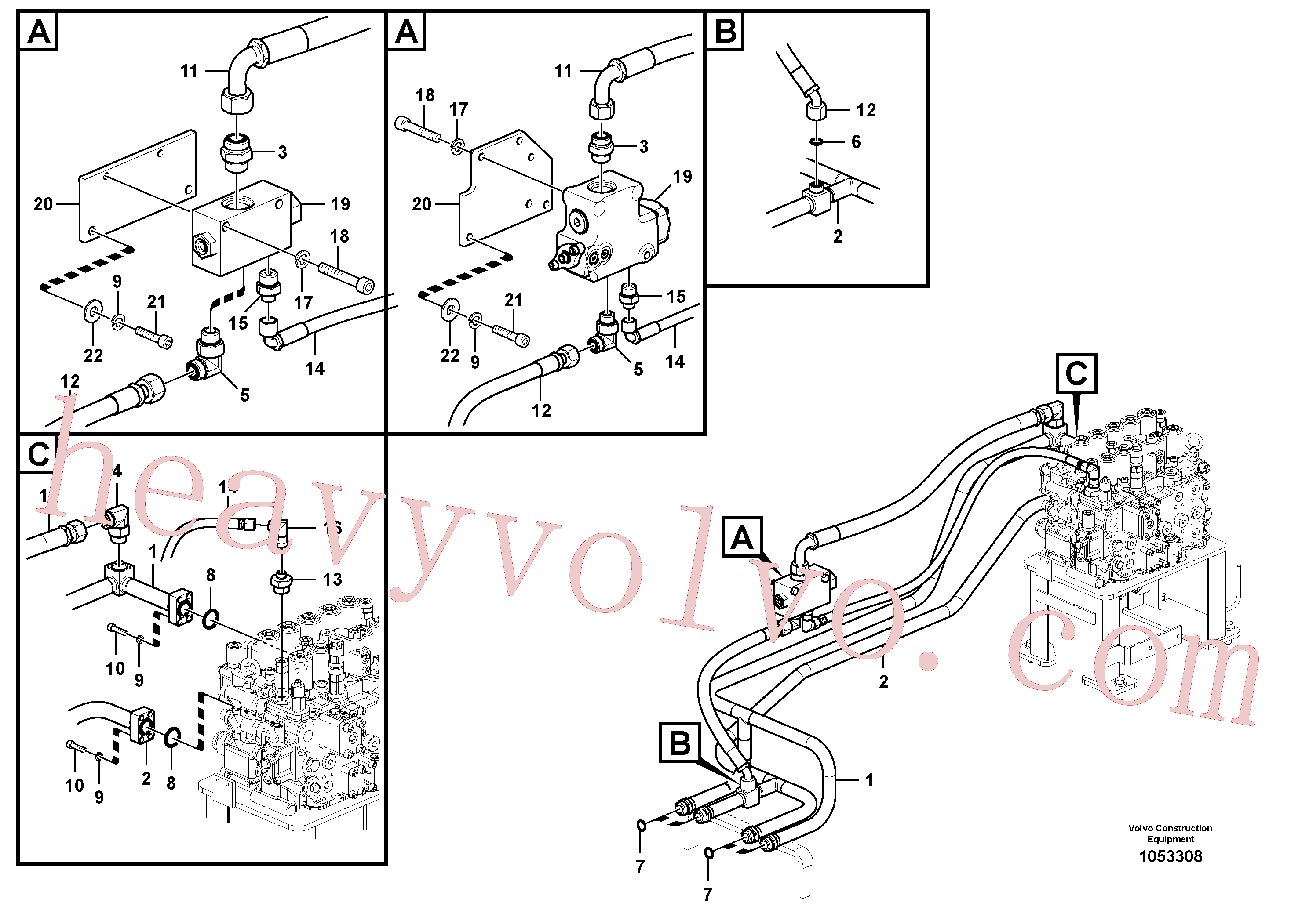 VOE14574574 for Volvo Hydraulic system, control valve to boom and swing(1053308 assembly)