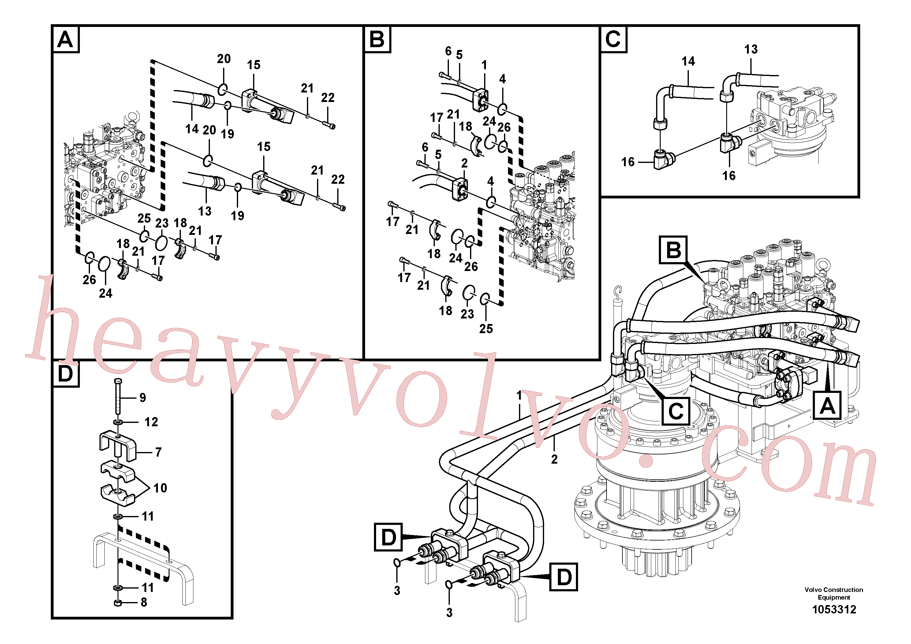 VOE14560693 for Volvo Hydraulic system, control valve to boom and swing(1053312 assembly)