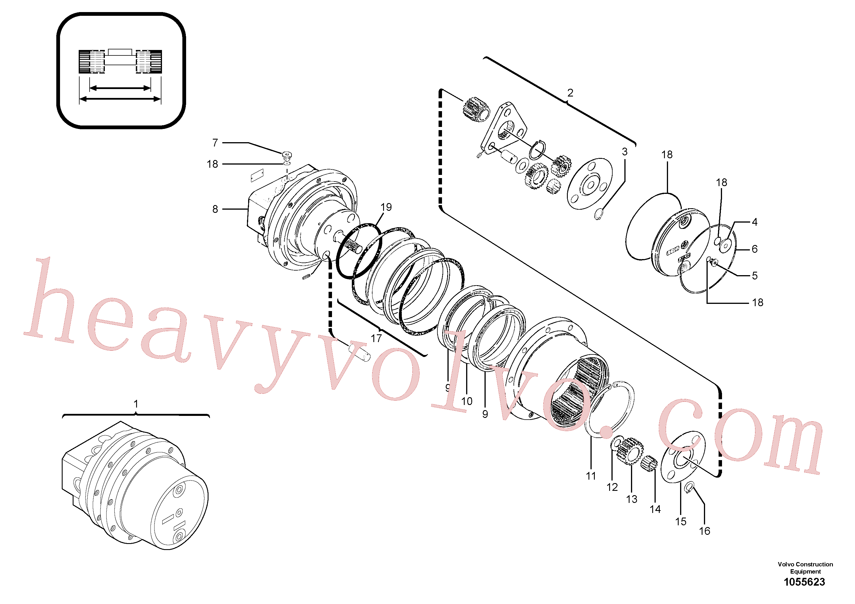 VOE15160064 for Volvo Travelling gear motor assy / without brake(1055623 assembly)