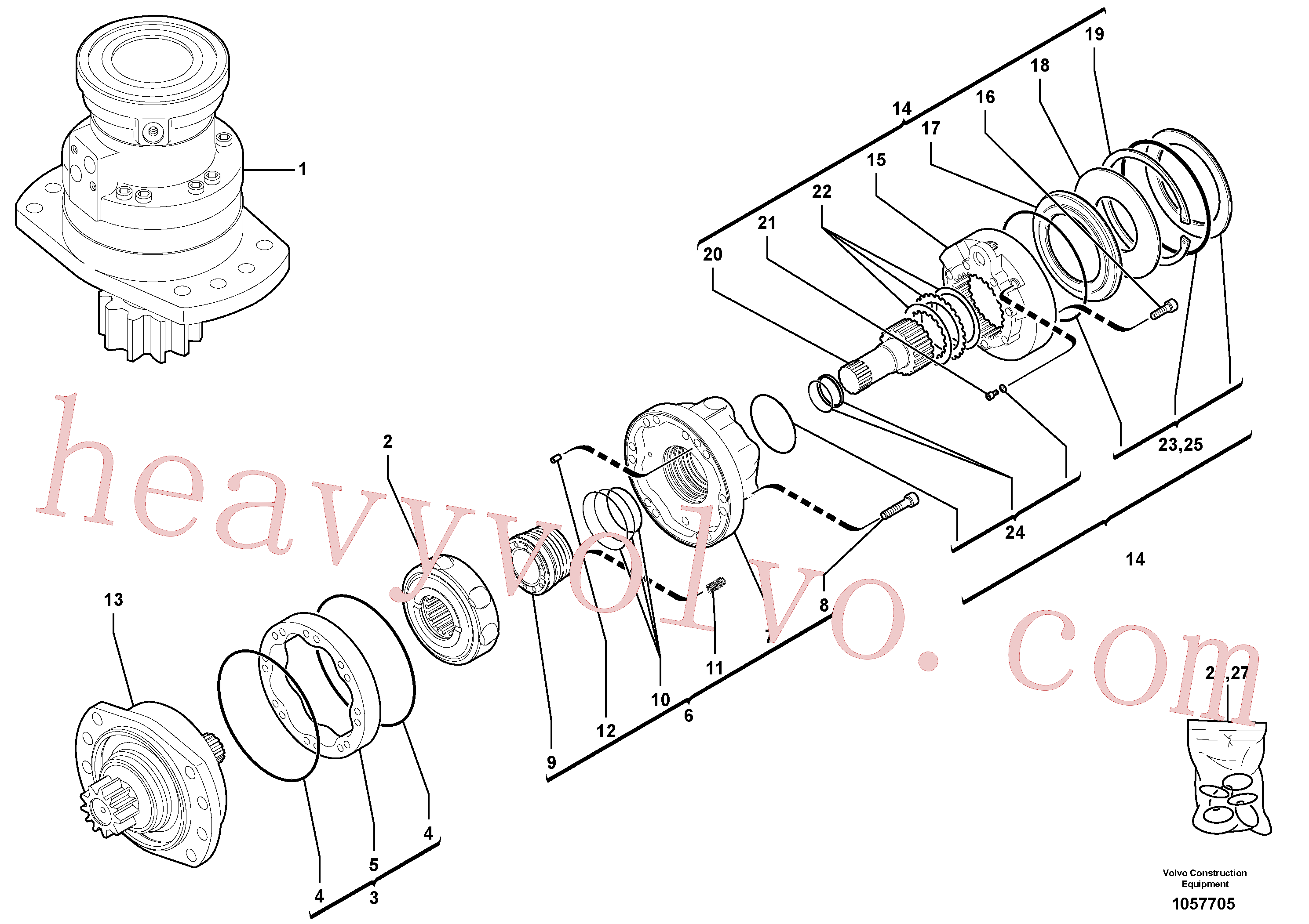 PJ7417103 for Volvo Slewing gear motor(1057705 assembly)