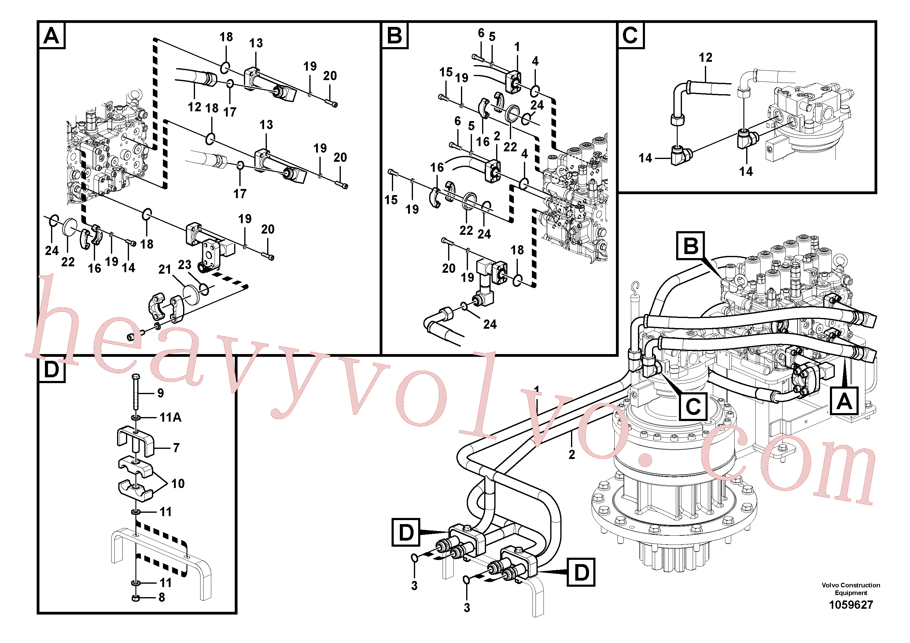 VOE14560693 for Volvo Hydraulic system, control valve to boom and swing(1059627 assembly)