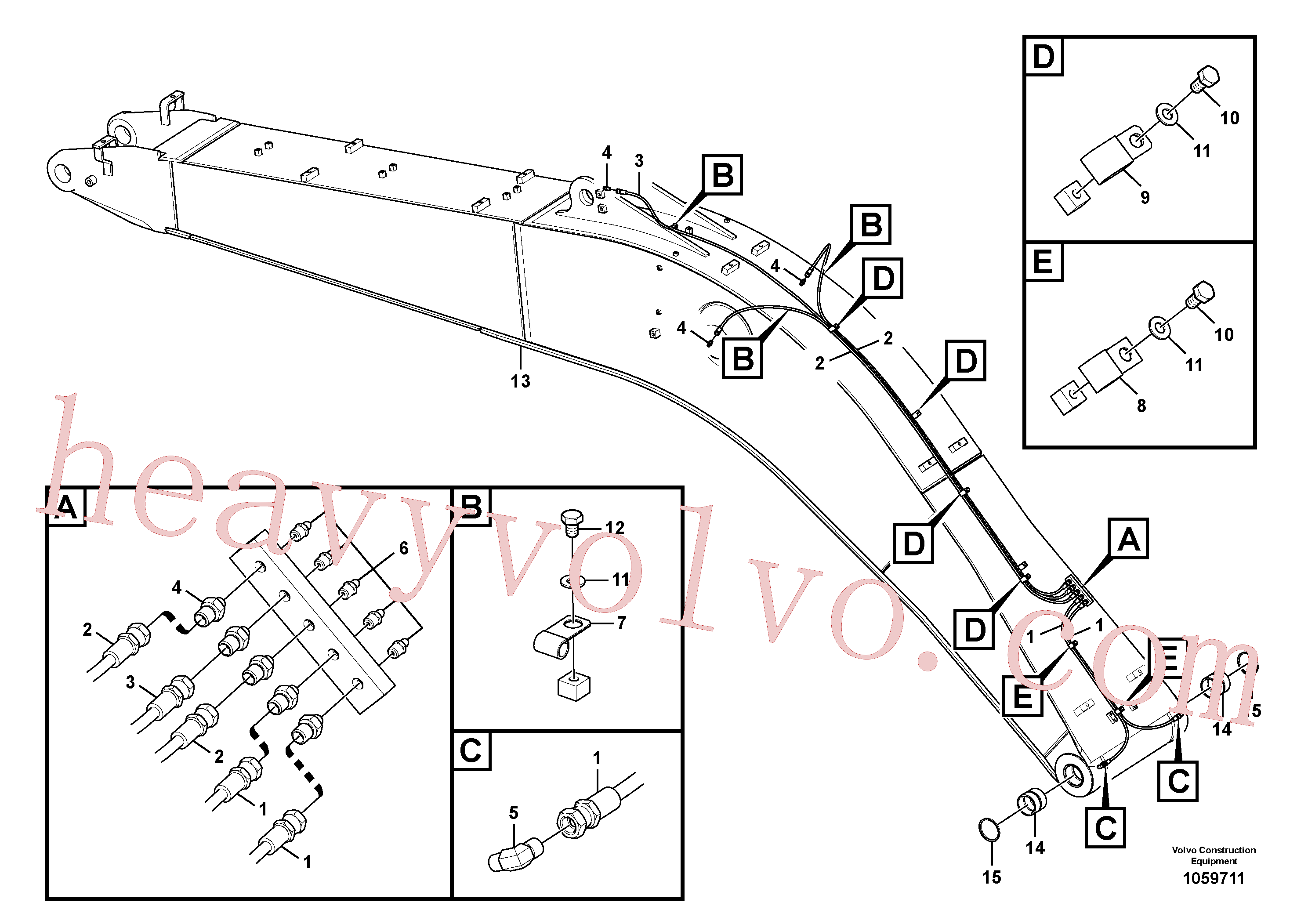 VOE14606529 for Volvo Boom and grease piping(1059711 assembly)