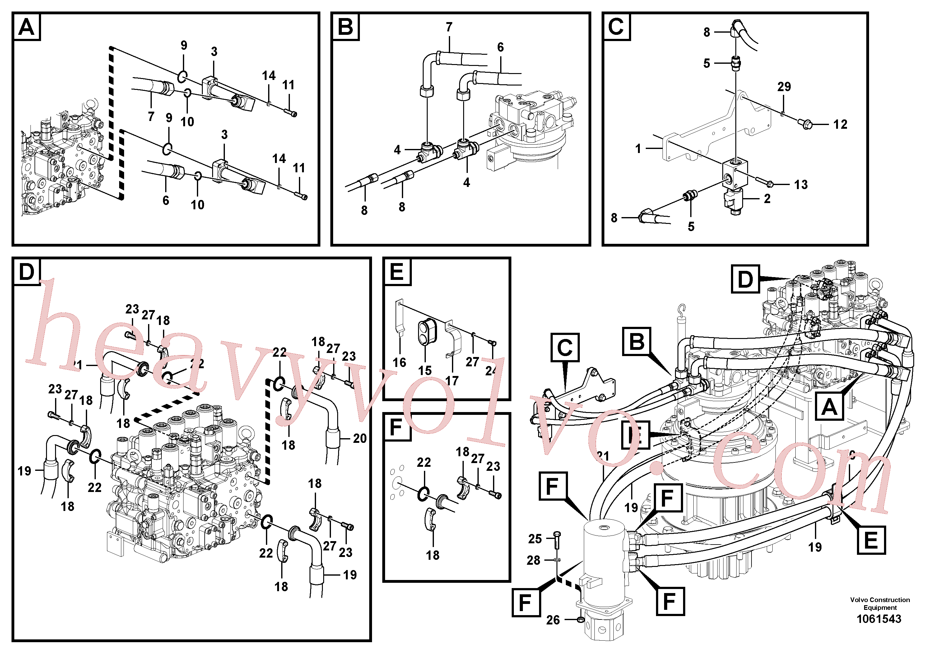 VOE14560693 for Volvo Hydraulic system, control valve to boom and swing(1061543 assembly)