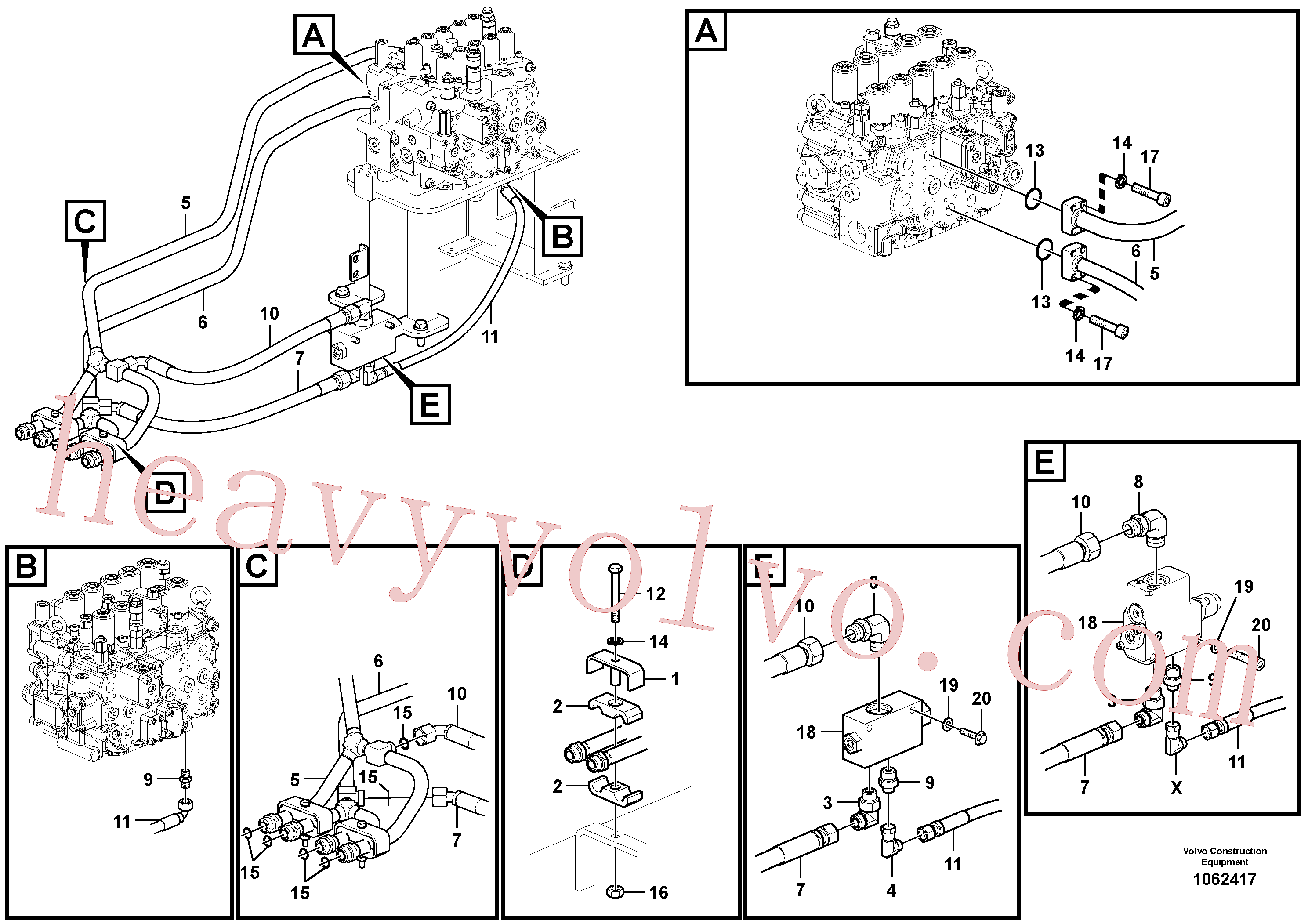 VOE15101740 for Volvo Hydraulic system, control valve to boom and swing(1062417 assembly)