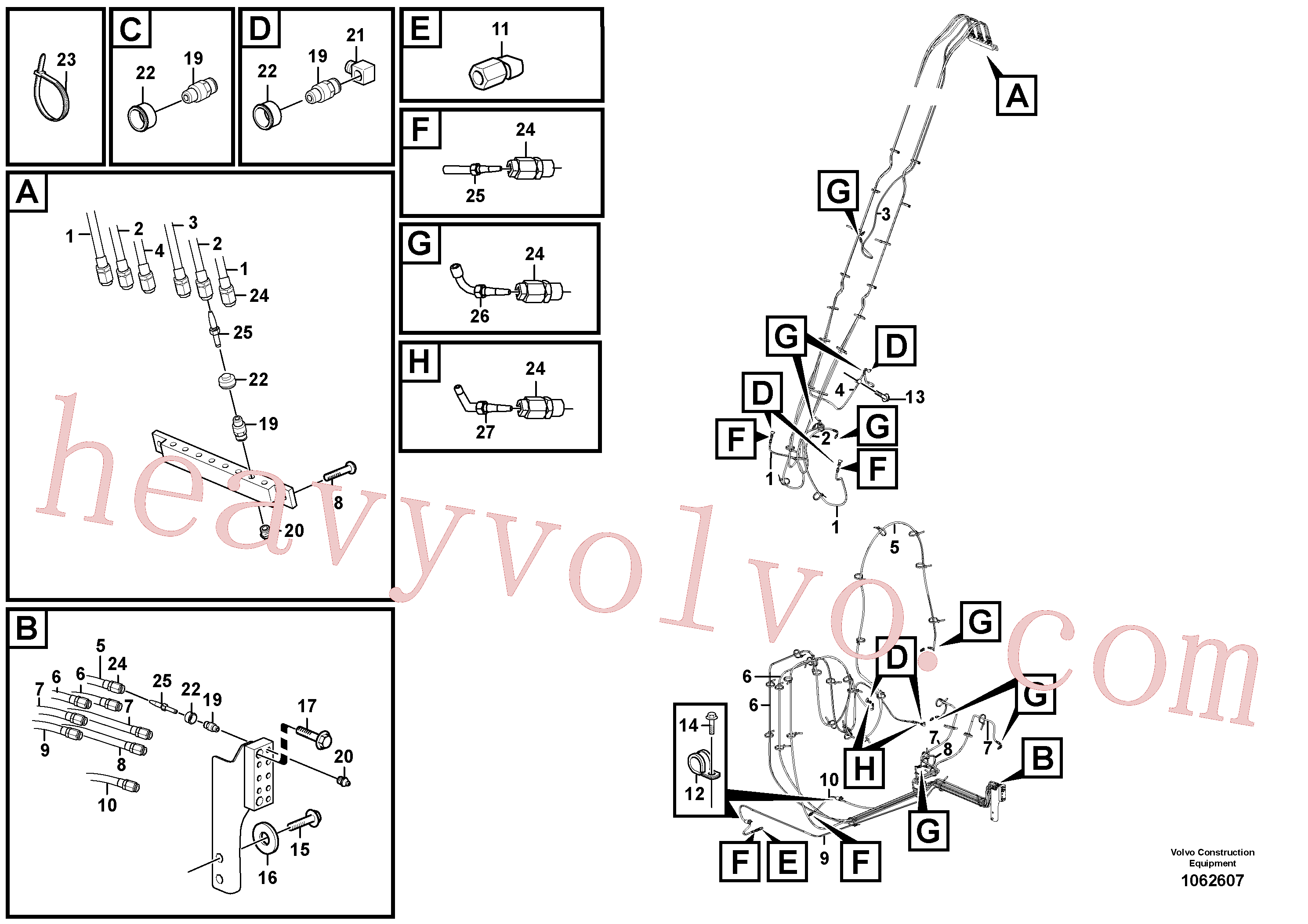 VOE14388910 for Volvo Boom and grease piping(1062607 assembly)