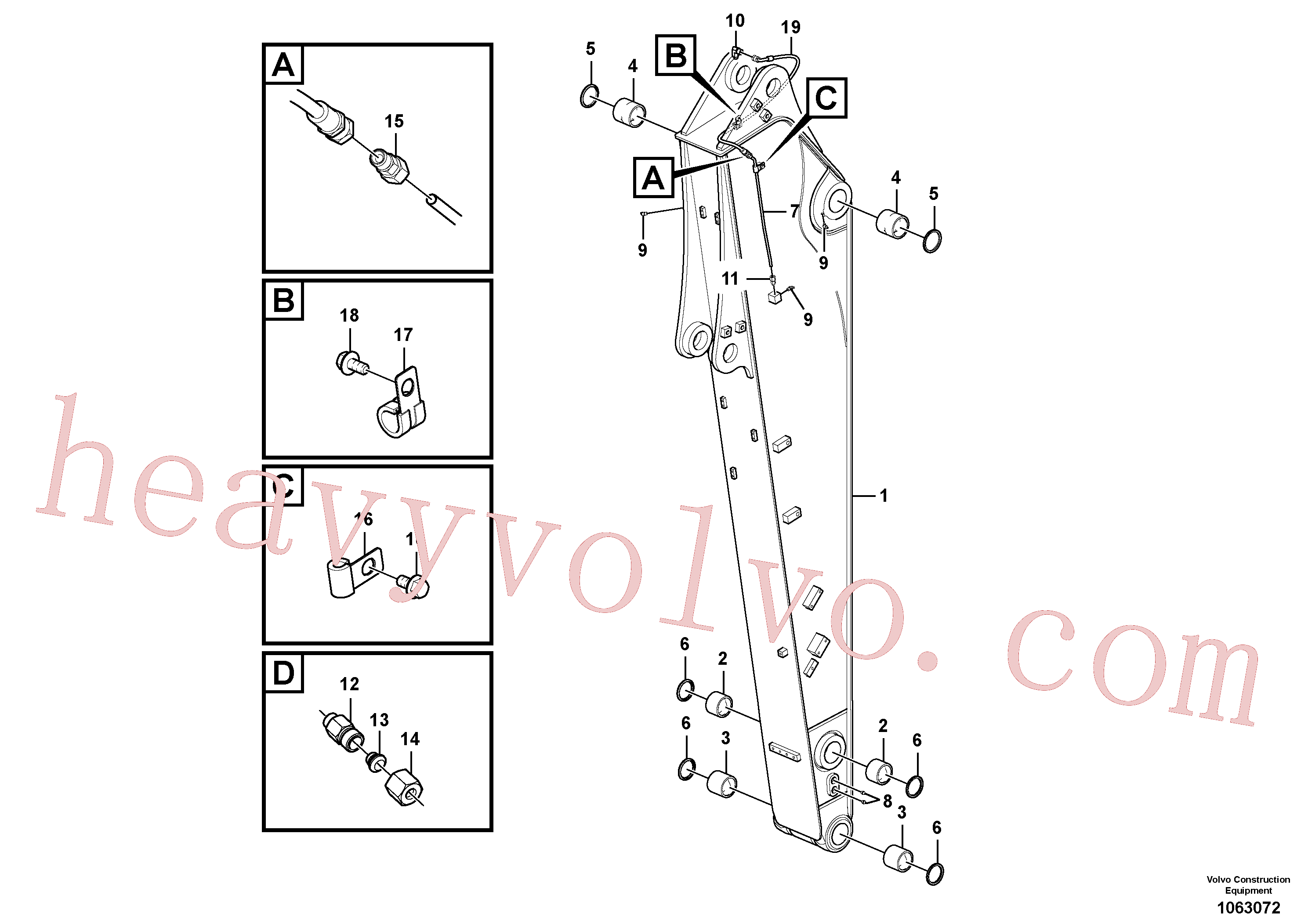 VOE14552117 for Volvo Dipper arm and grease piping with piping seat(1063072 assembly)