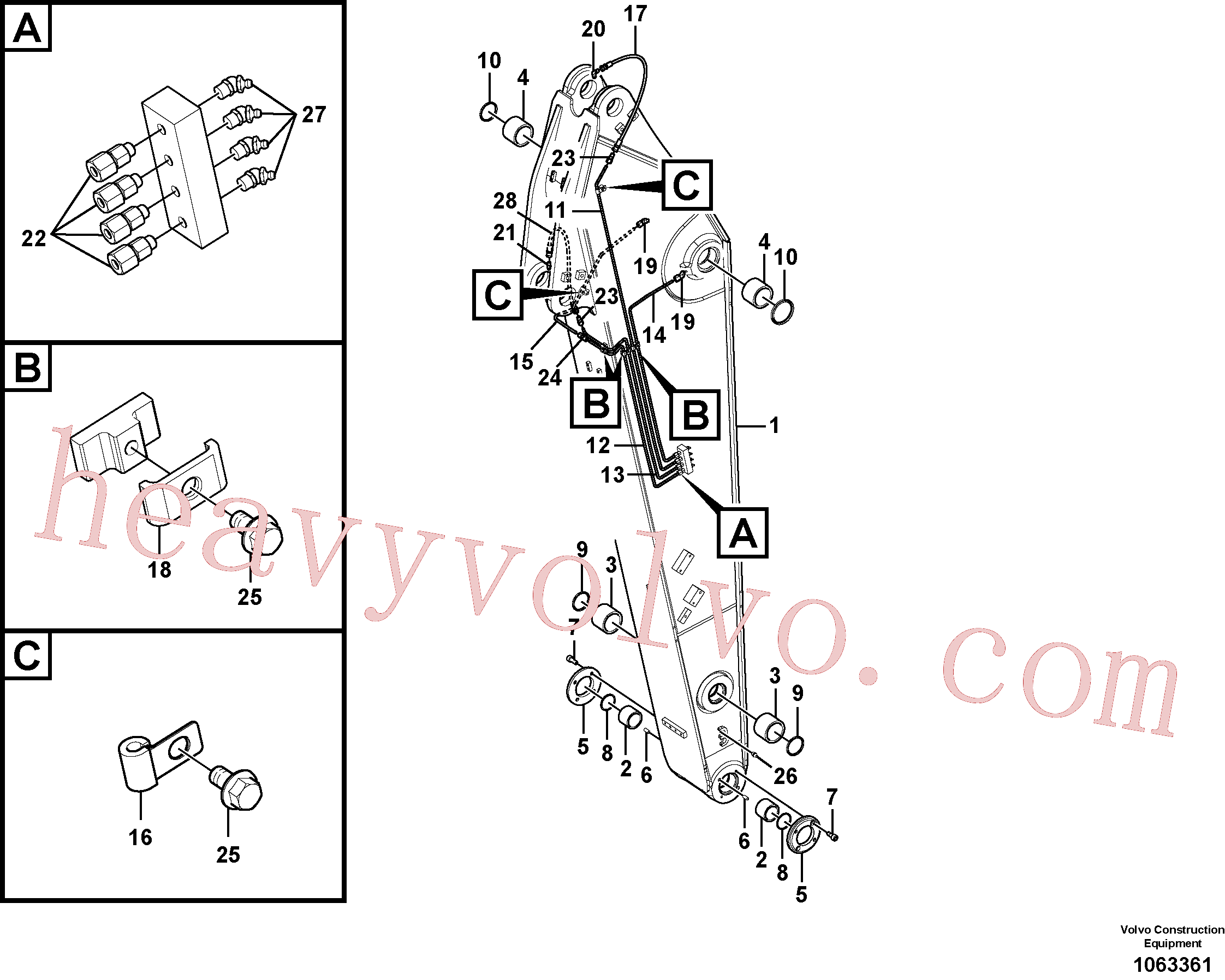 VOE14543244 for Volvo Dipper arm and grease piping with piping seat(1063361 assembly)