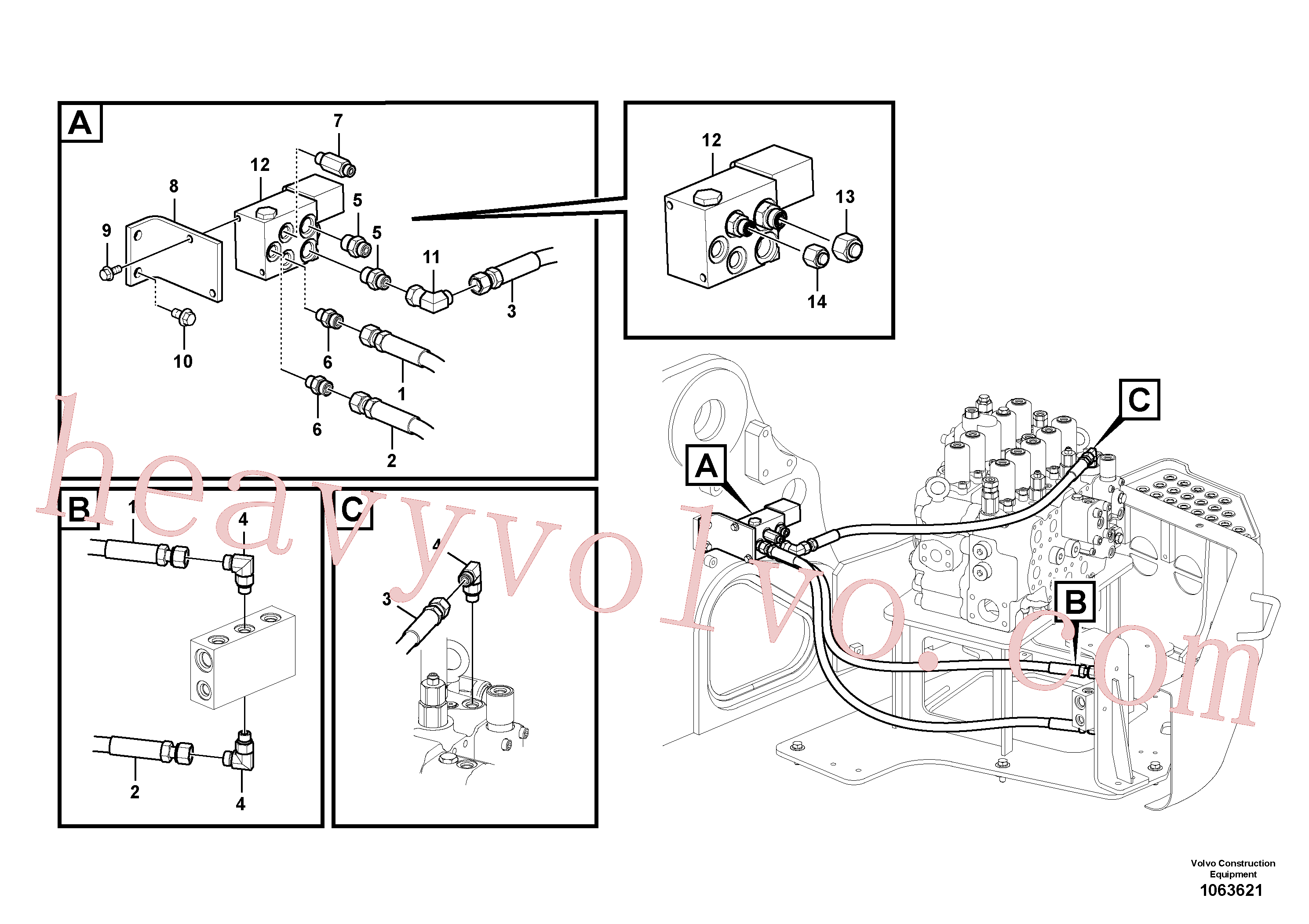 VOE14555859 for Volvo Working hydraulic, quick fit on upper frame(1063621 assembly)