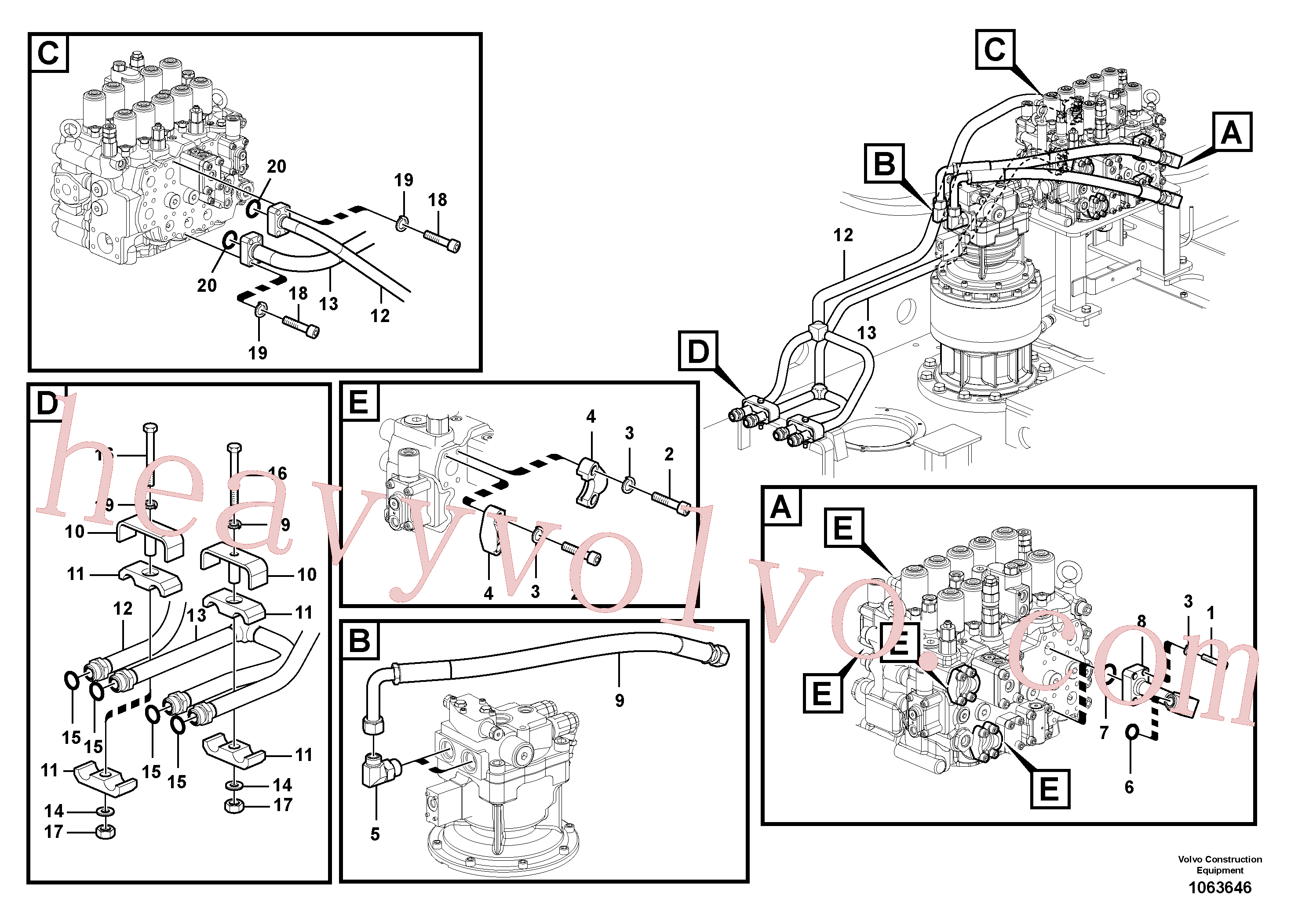 SA1142-01260 for Volvo Hydraulic system, control valve to boom and swing(1063646 assembly)