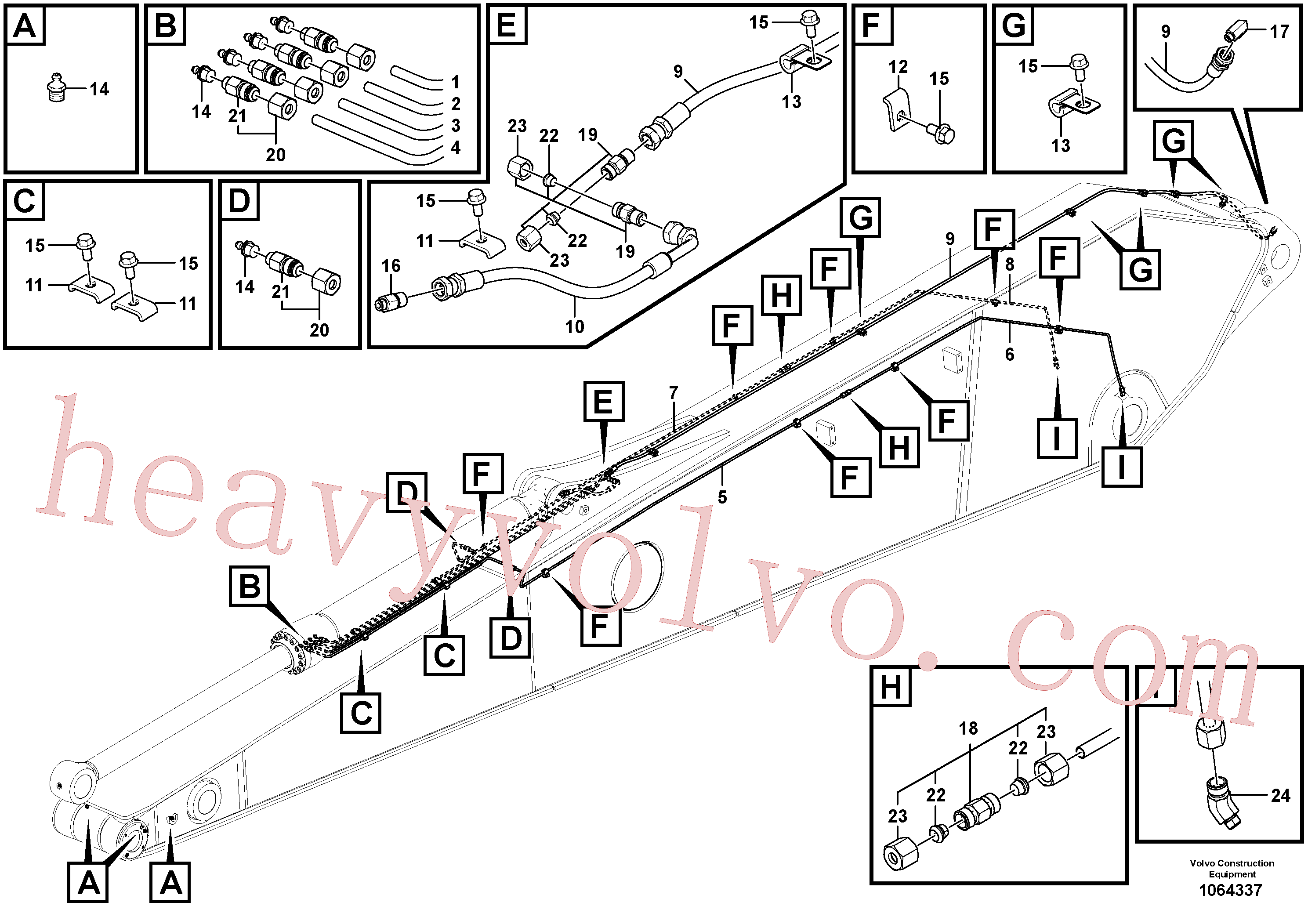 VOE14550824 for Volvo Dipper arm and grease piping with piping seat(1064337 assembly)