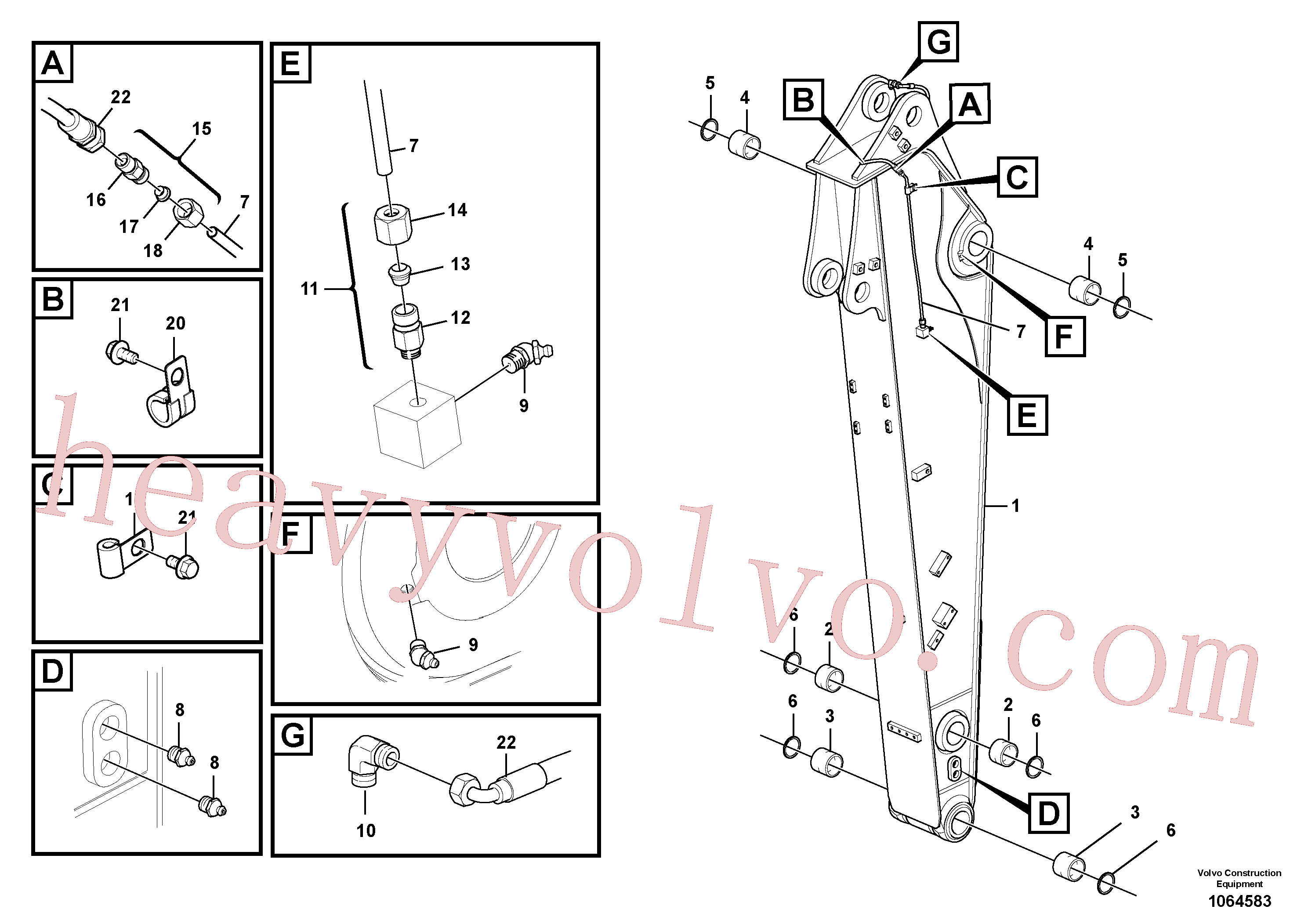 VOE14552117 for Volvo Dipper arm and grease piping with piping seat(1064583 assembly)