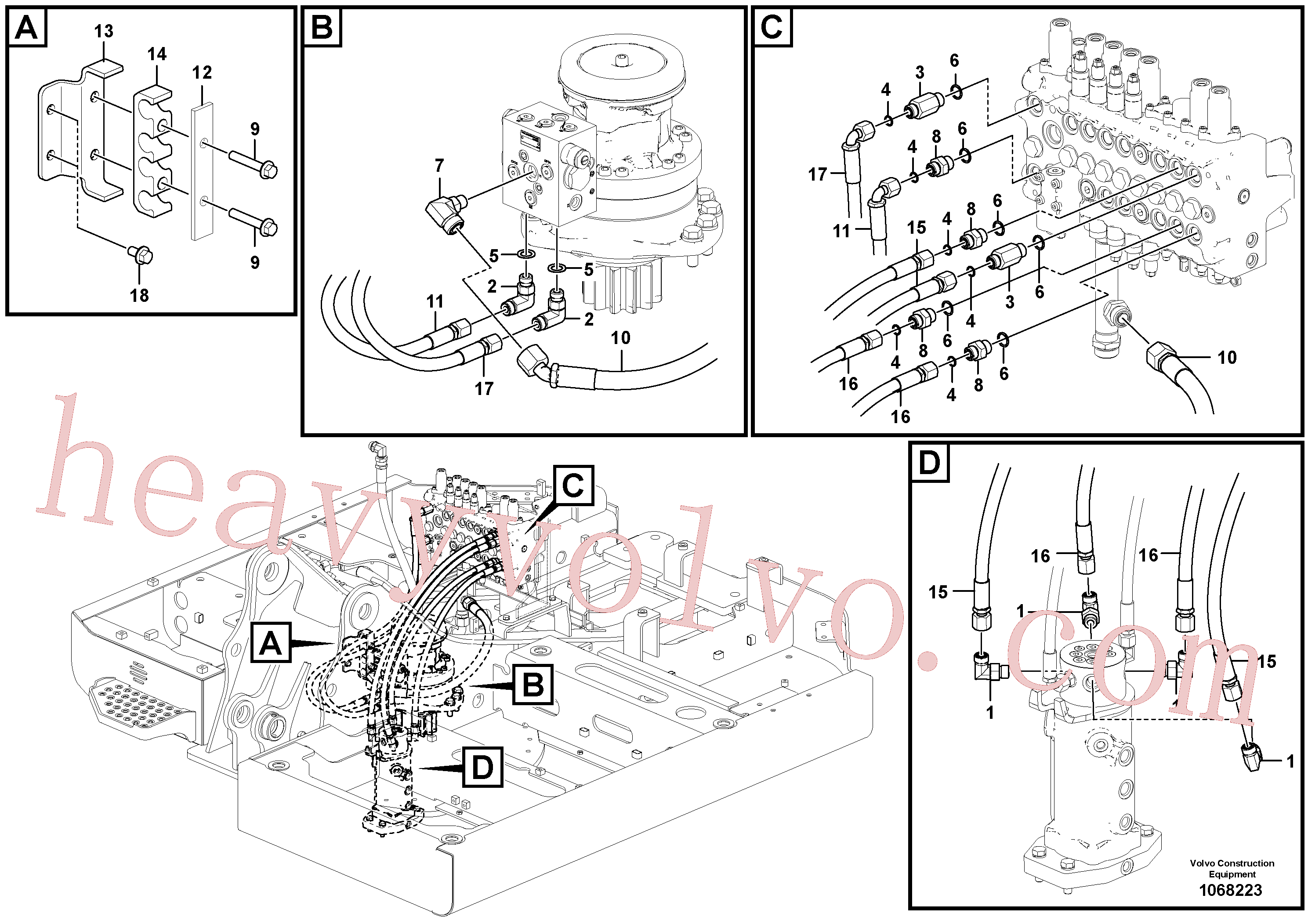 SA9419-11010 for Volvo Hydraulic system, control valve to boom and swing(1068223 assembly)