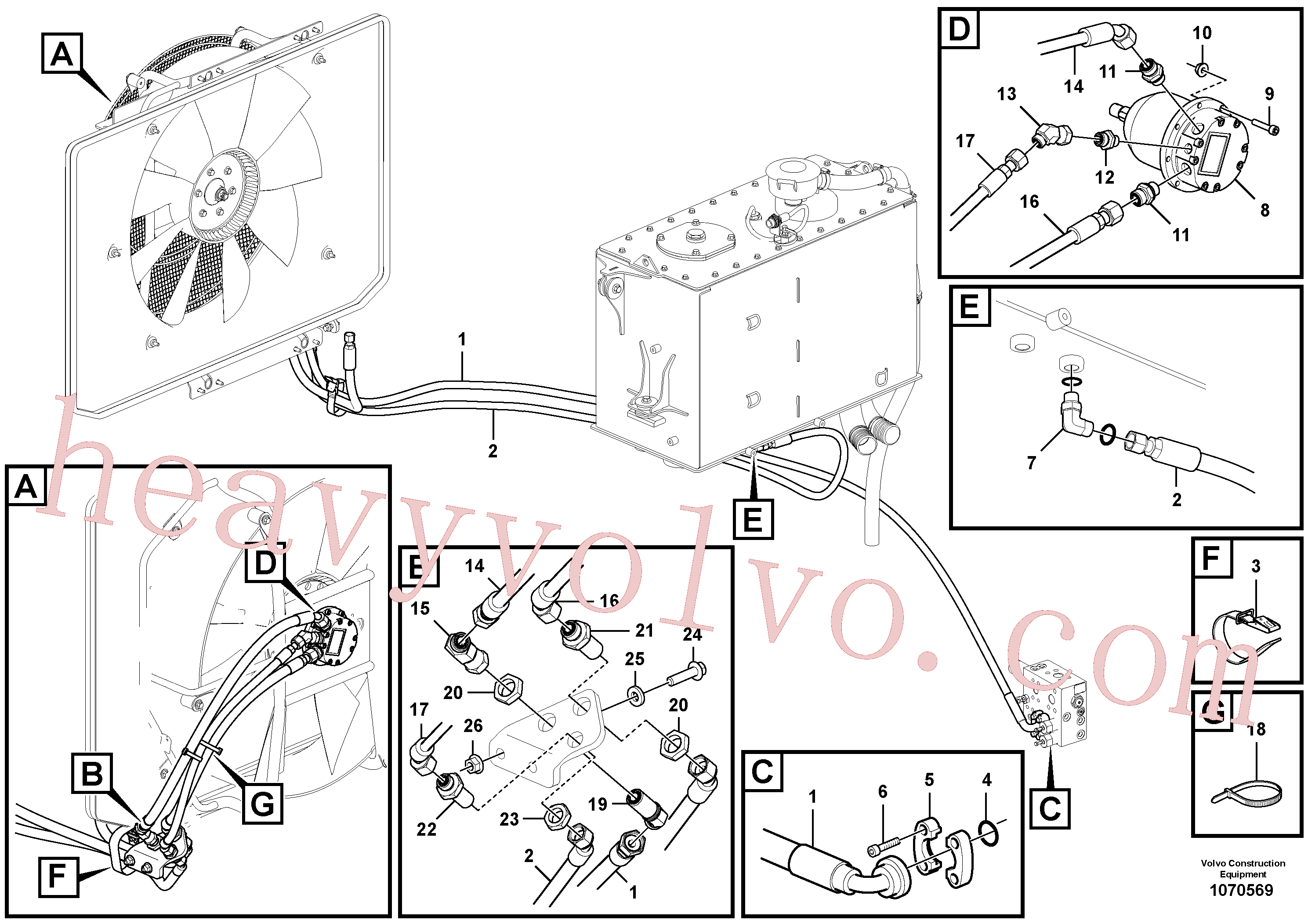 VOE935425 for Volvo Hoses to fan drive(1070569 assembly)