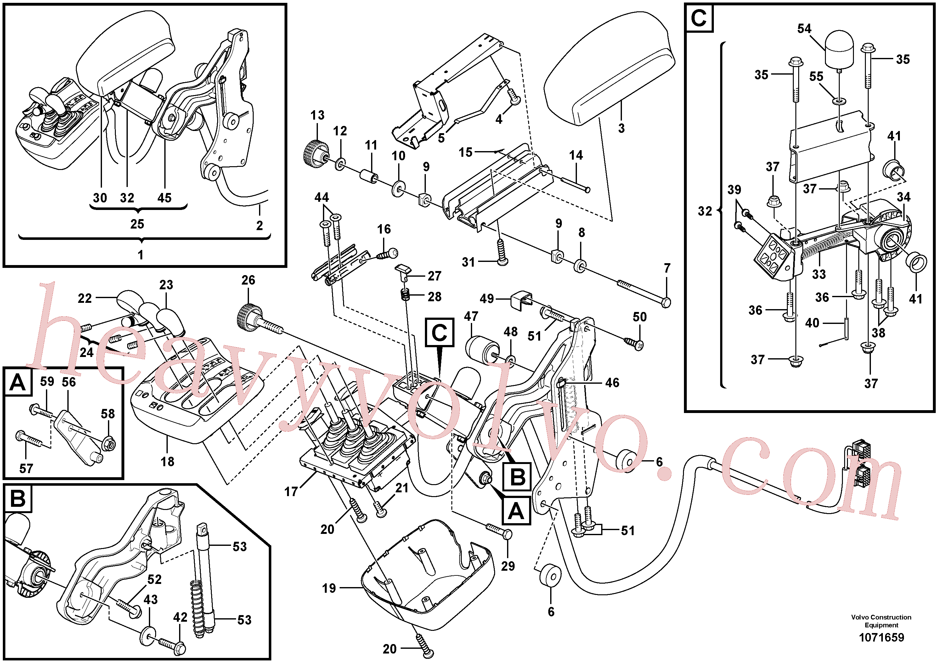 VOE13949279 for Volvo Foldable armrest for three-lever el.hydraulic servo system(1071659 assembly)