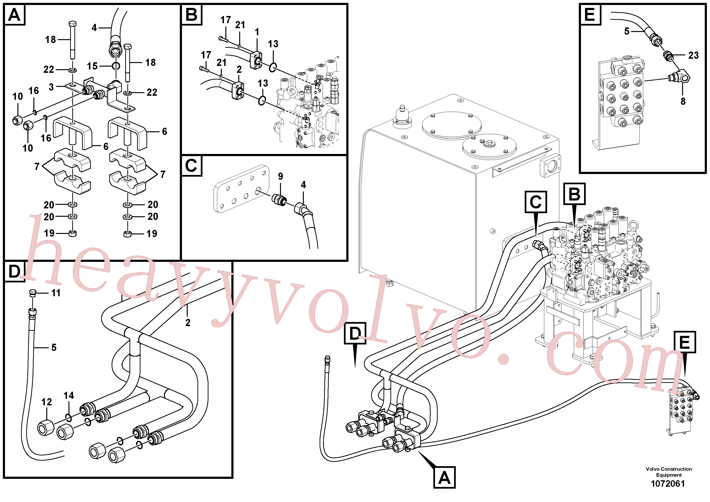 VOE938190 for Volvo Hydraulic system, control valve to boom and swing(1072061 assembly)