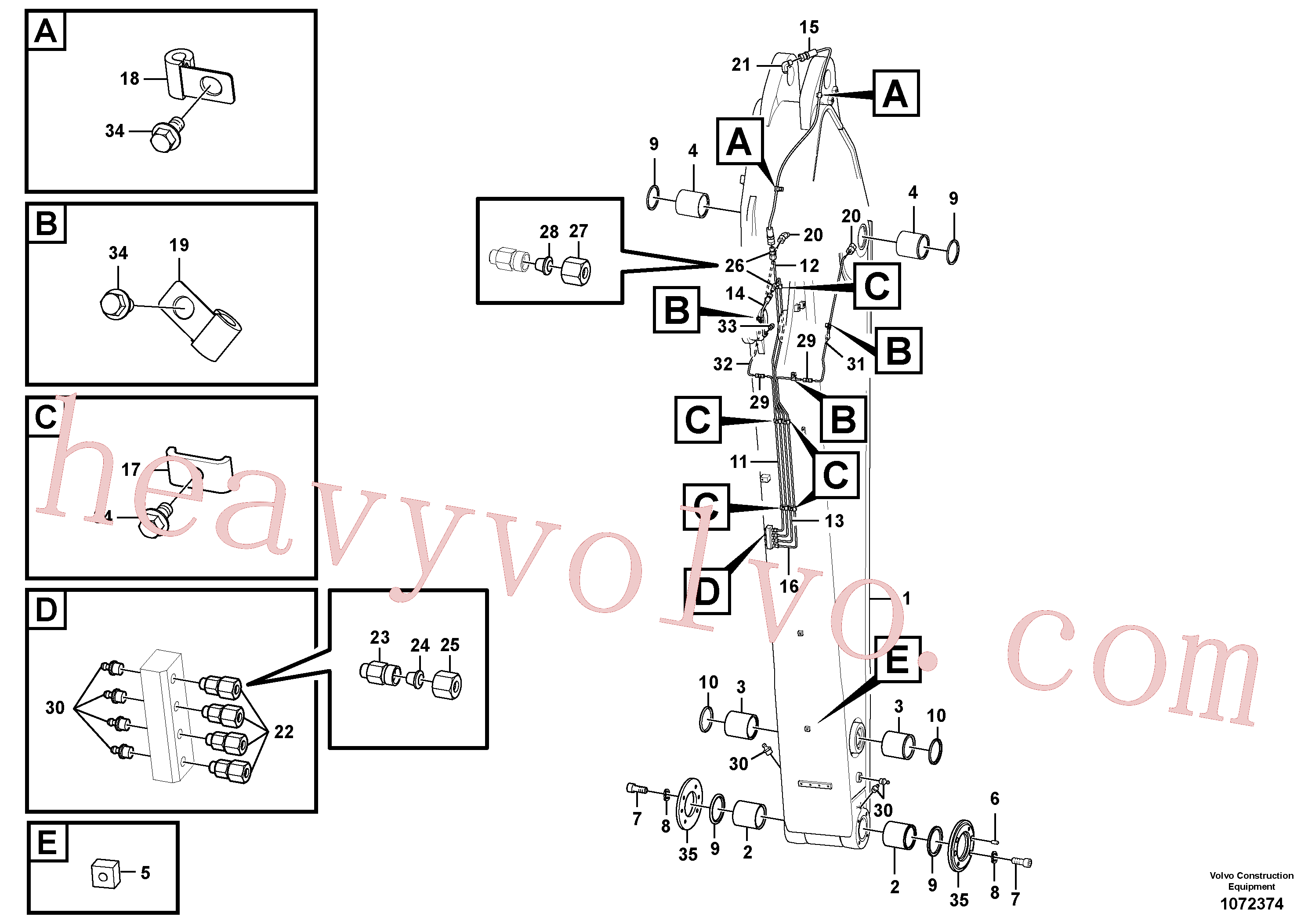 VOE14550824 for Volvo Dipper arm and grease piping with piping seat(1072374 assembly)