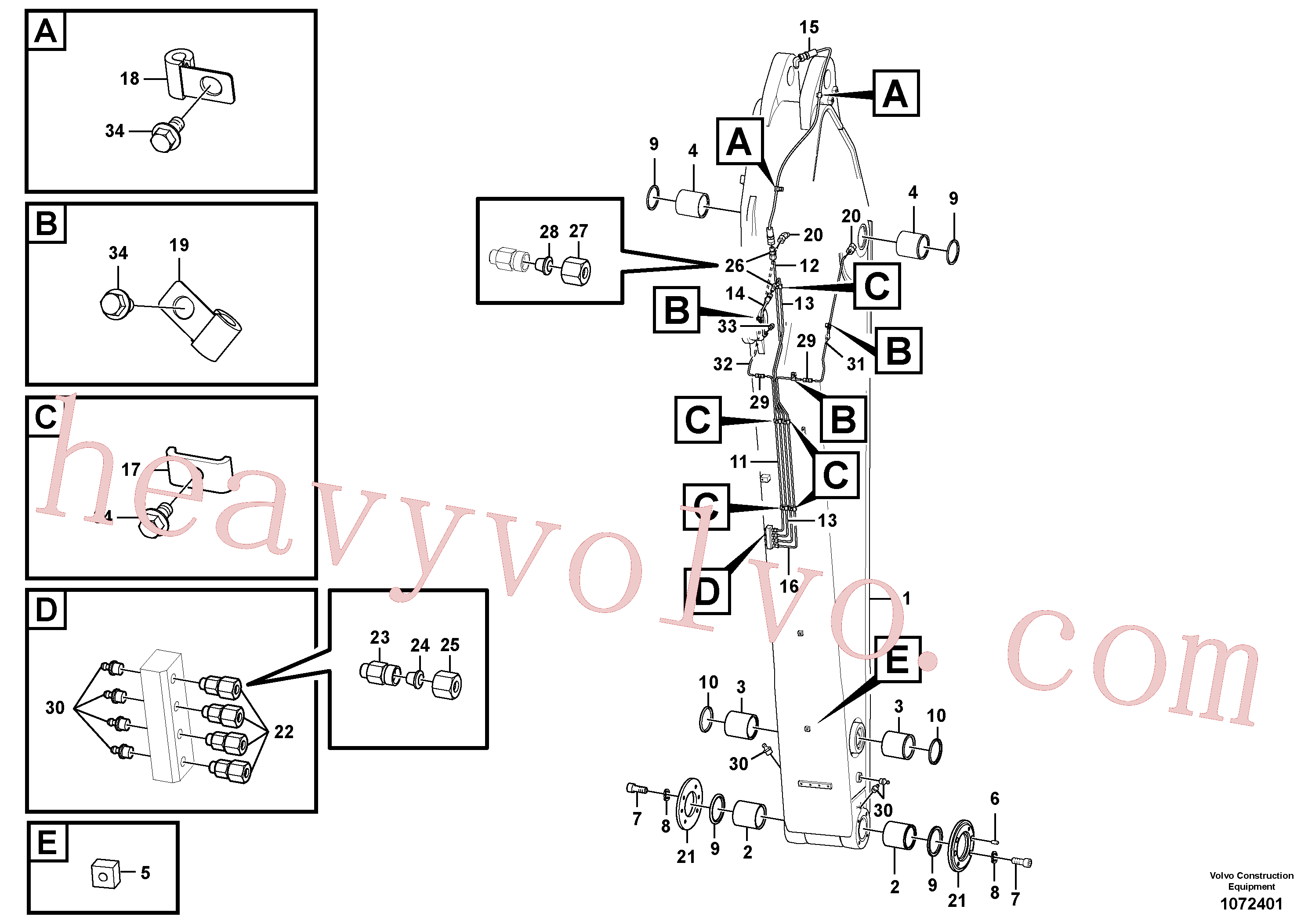 VOE14686623 for Volvo Dipper arm and grease piping with piping seat(1072401 assembly)