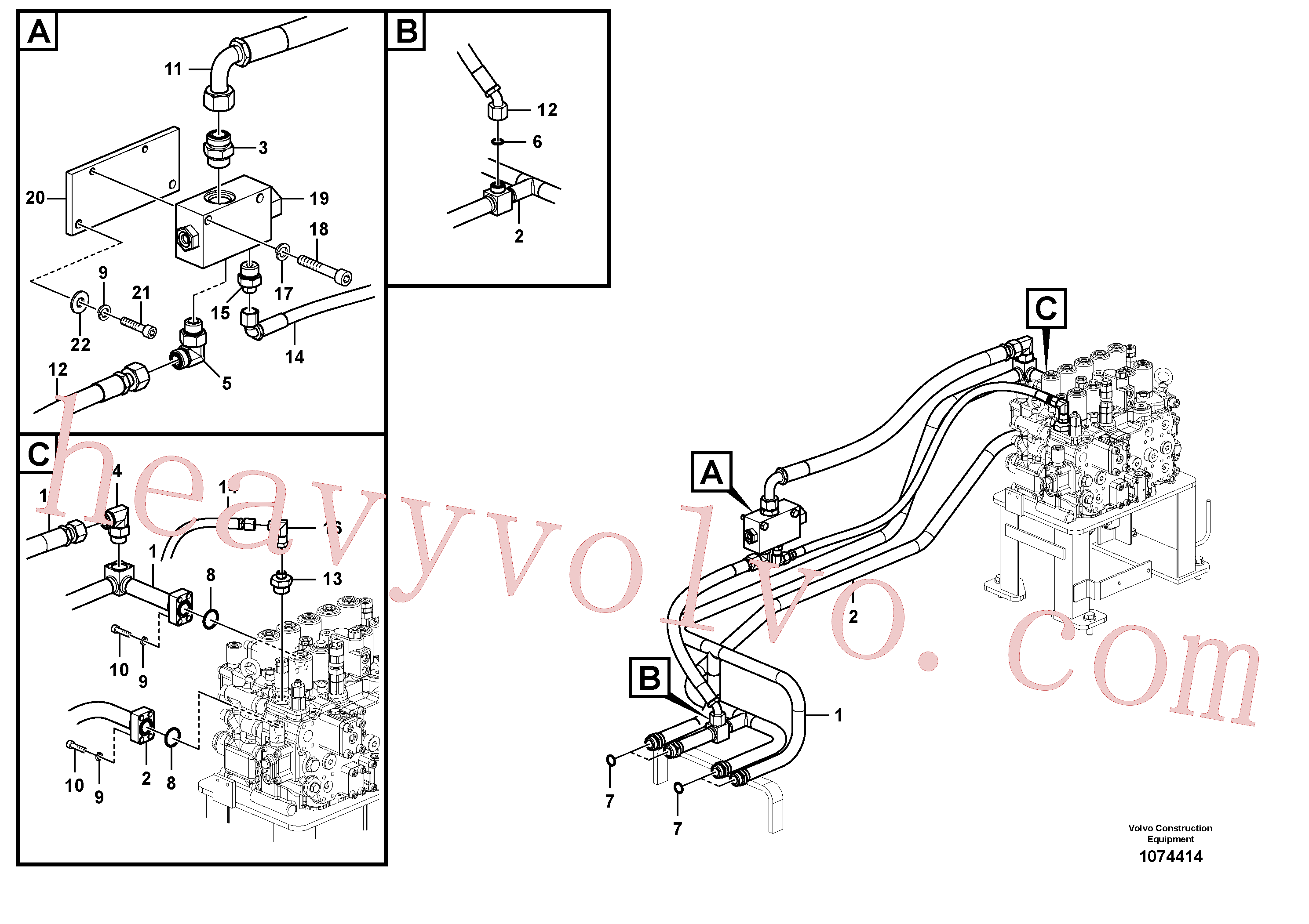 VOE14574574 for Volvo Hydraulic system, control valve to boom and swing(1074414 assembly)