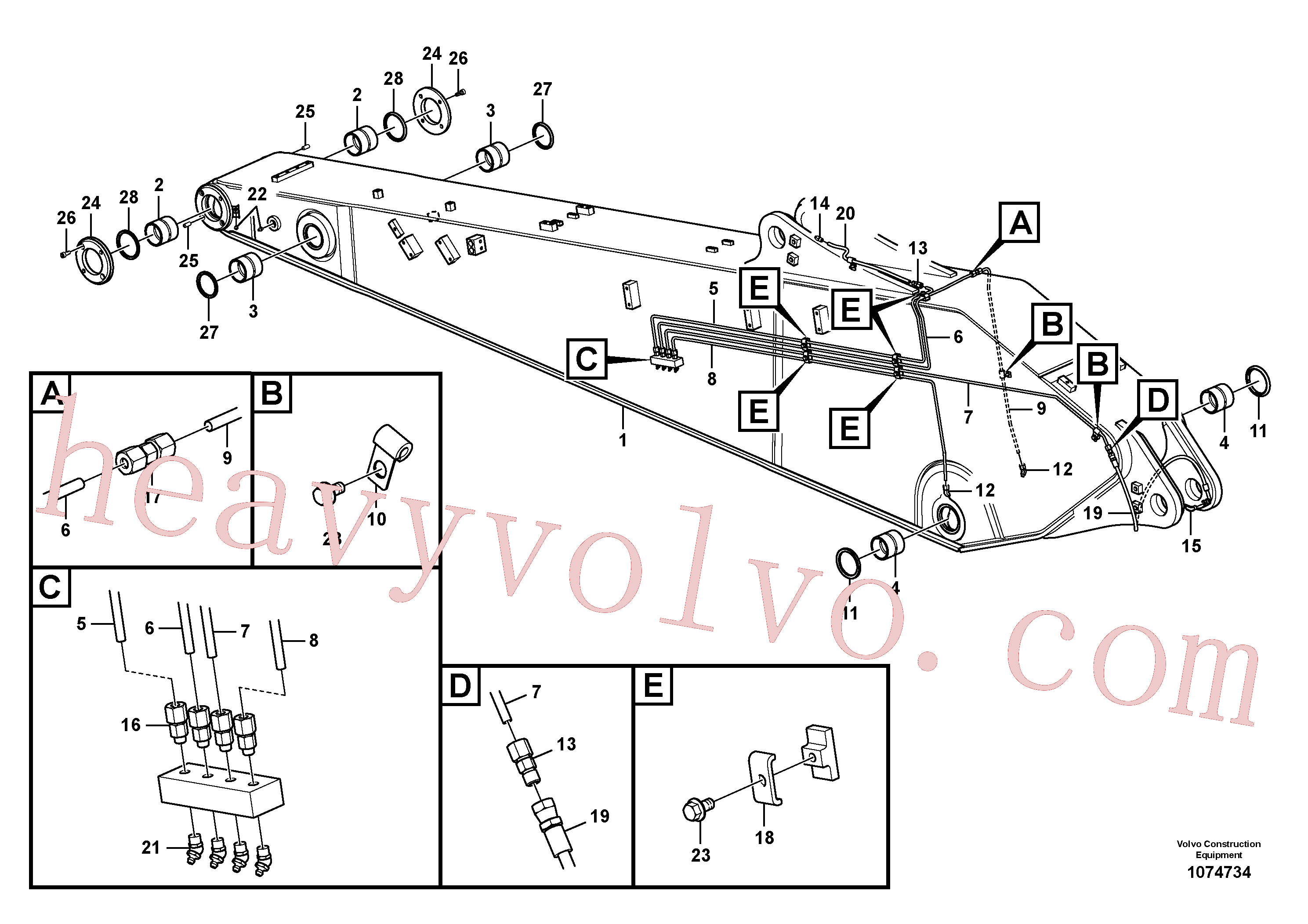 VOE14632581 for Volvo Dipper arm and grease piping with piping seat(1074734 assembly)