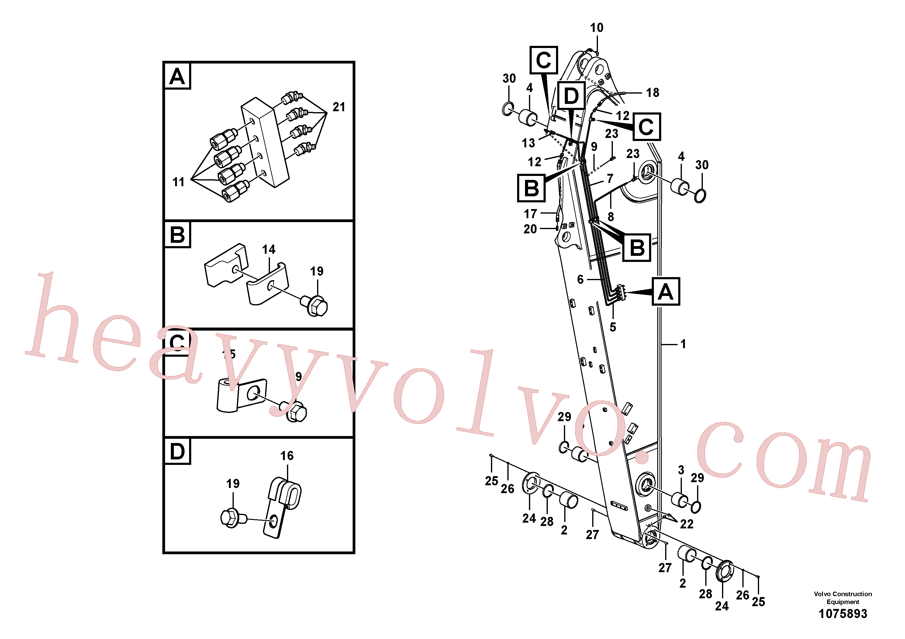 SA9482-02110 for Volvo Dipper arm and grease piping with piping seat(1075893 assembly)